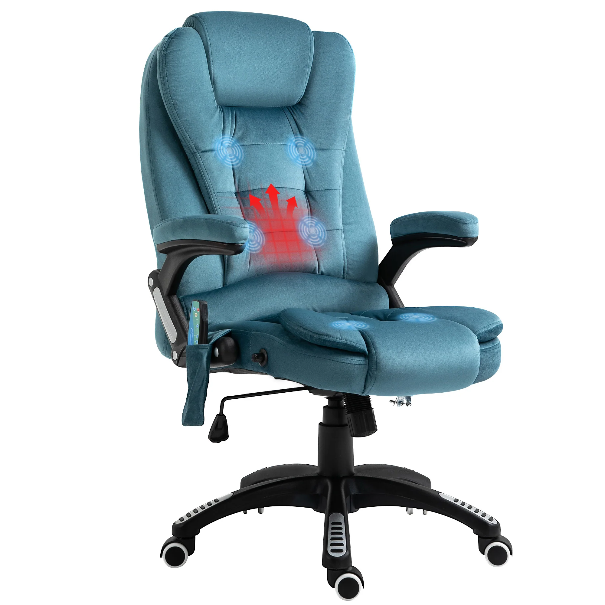 Ergonomic Desk Chair with 6-Point Massage and Back Heated, Velvet-Feel Fabric, Blue
