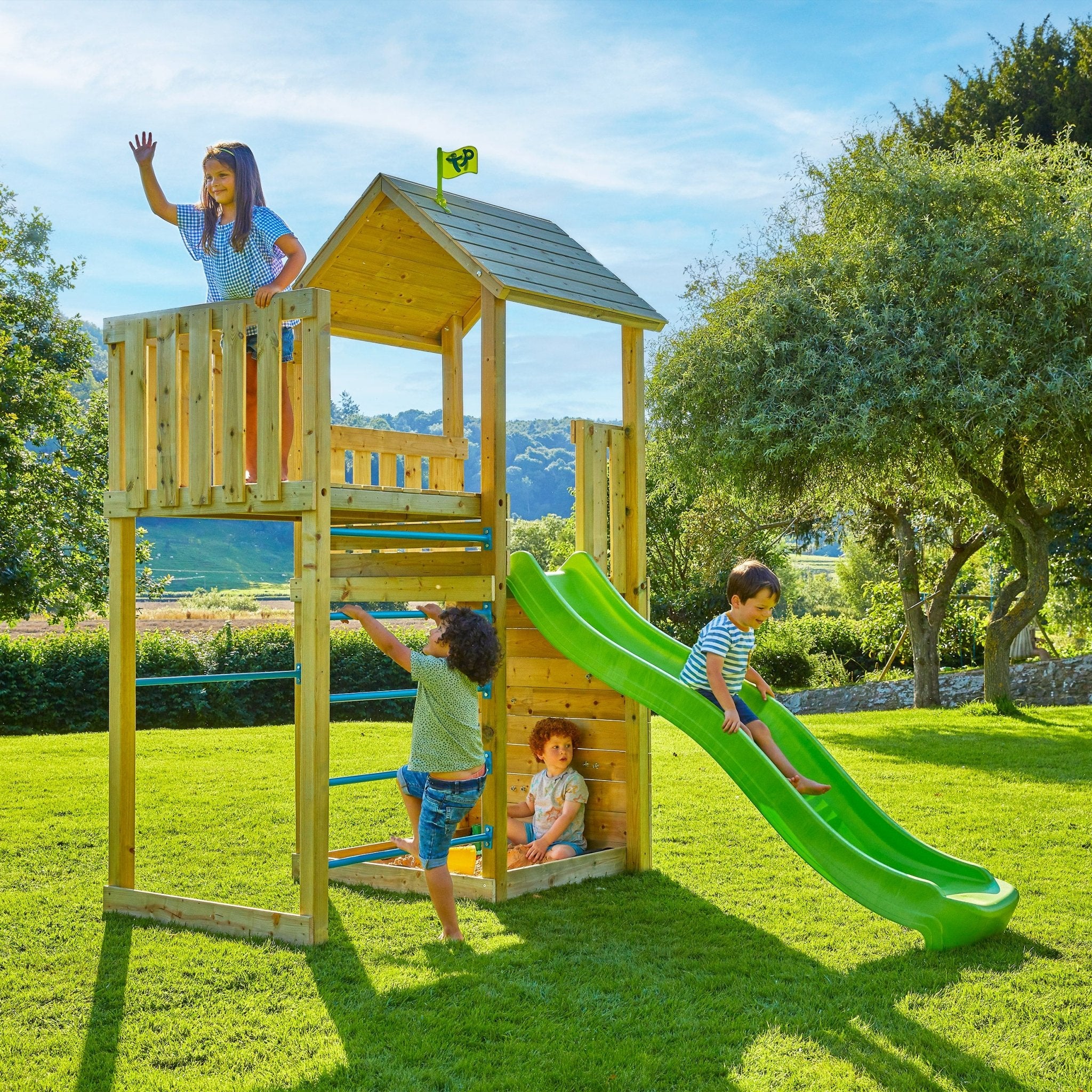 TP Skywood Wooden Tower Climbing Frame with Ripple Slide & Sky Deck - FSC® certified