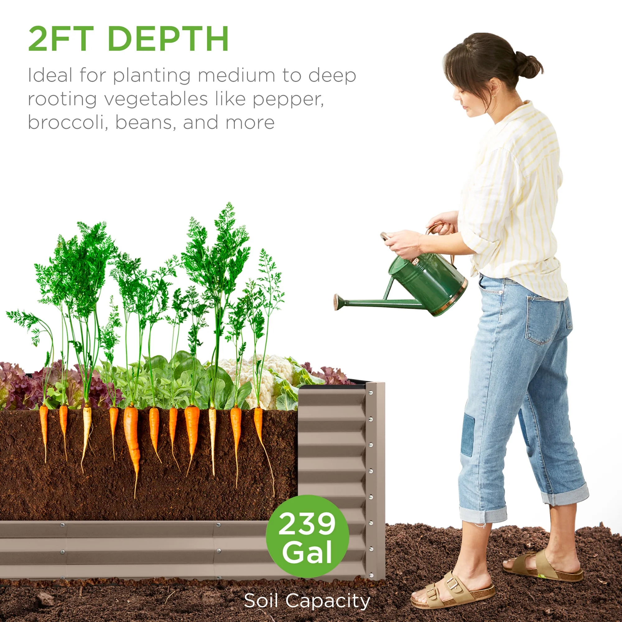 2026 Best Choice Products 8x2x2ft Outdoor Metal Raised Garden Bed, Planter Box for Vegetables, Flowers, Herbs - Taupe