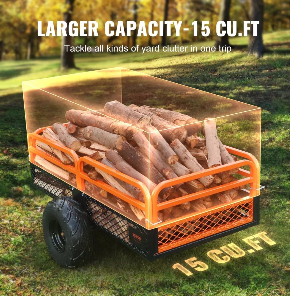 Heavy Duty 1500 LB ATV Dump Trailer – Garden Tractor Tow Cart with Removable Sides | 127355