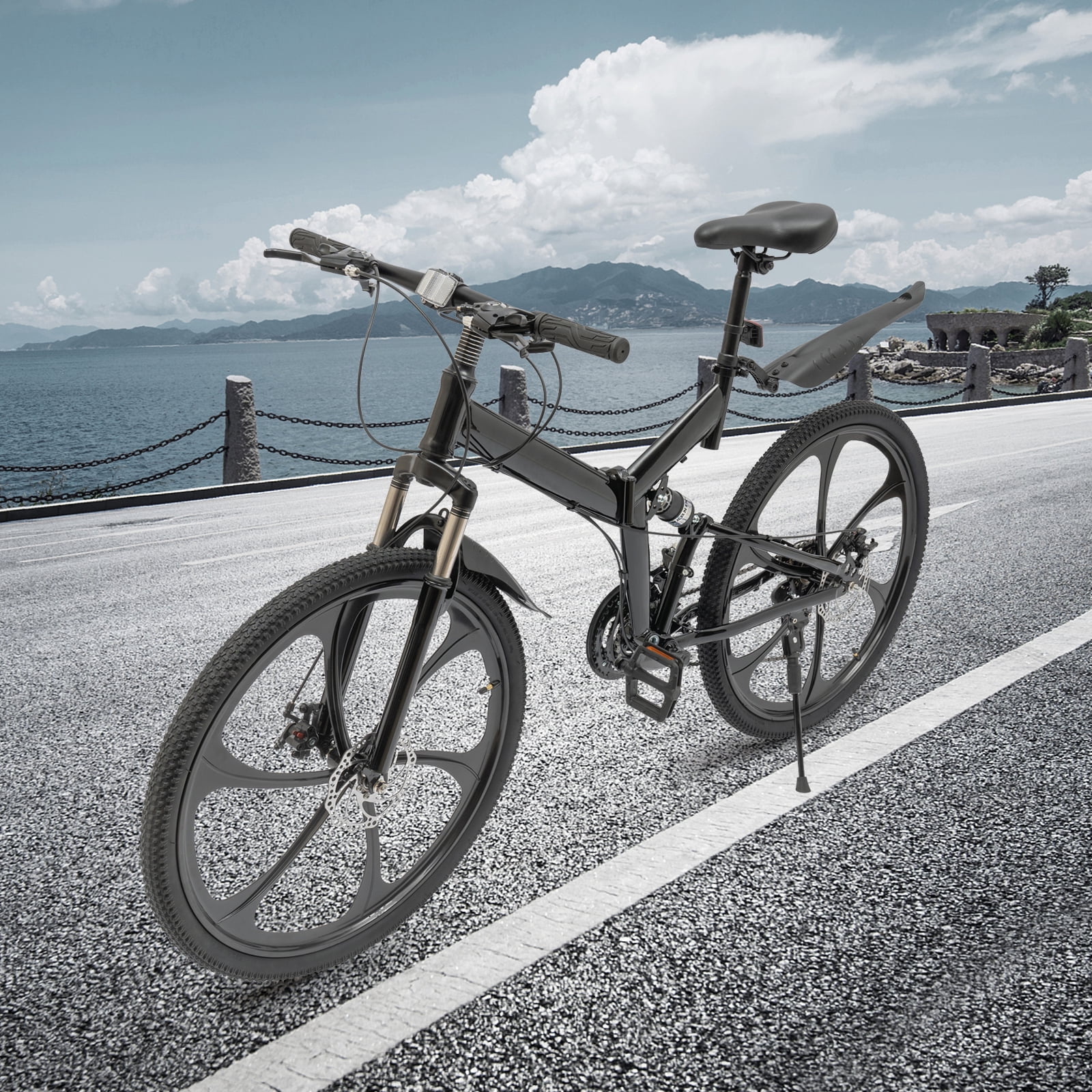 2026 Aiqidi 26 Inch 21 Speed Folding Mountain Bike Full Suspension MTB Dual Disc Brakes Bicycle Foldable City Road Bike Seat Height Adjustable Unisex Adult Bicycle Black