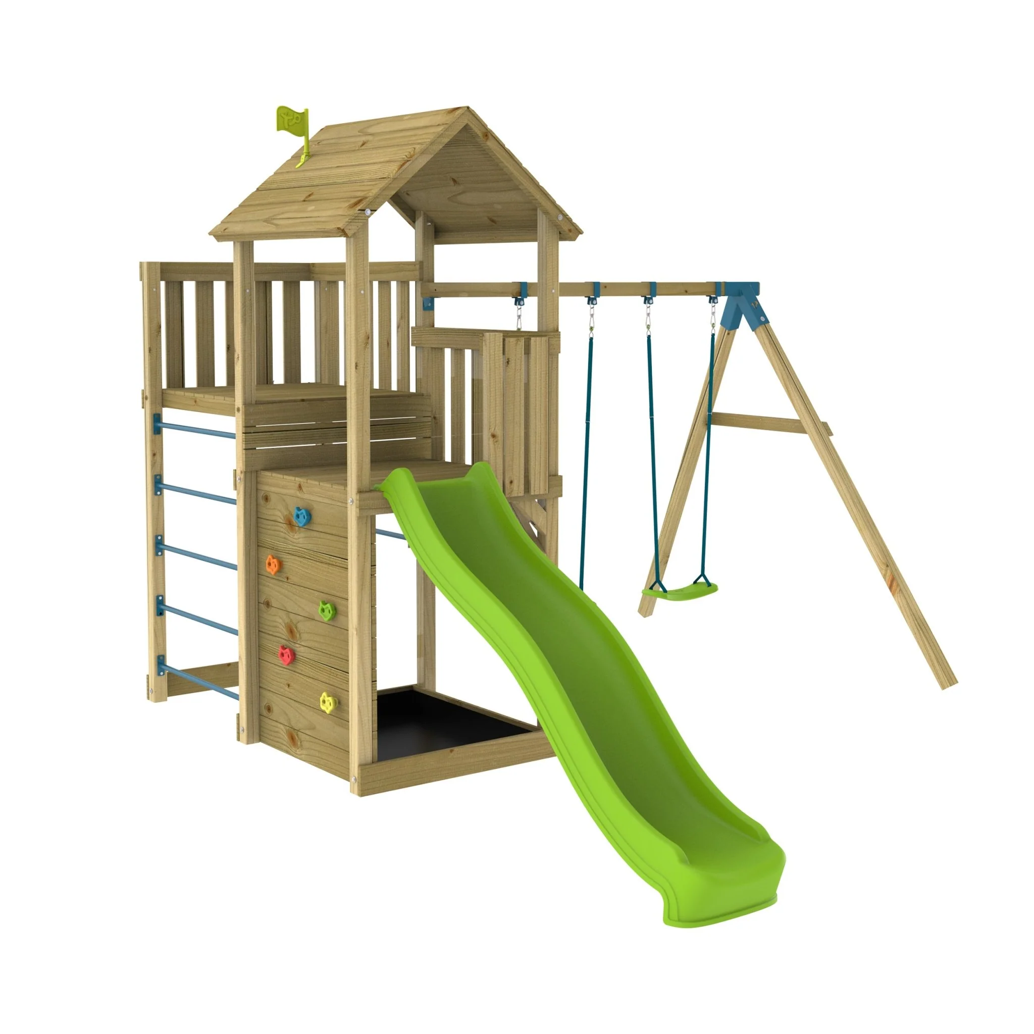 TP Skywood Wooden Tower Climbing Frame with Ripple Slide, Sky Deck & Double Swing Arm - FSC® certified