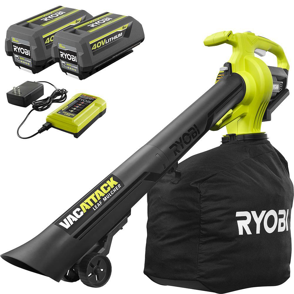 2026 RYOBI 40V Vac Attack Cordless Leaf VacuumMulcher with (2) 5.0 Ah Batteries and (1) Charger RY40451-2B