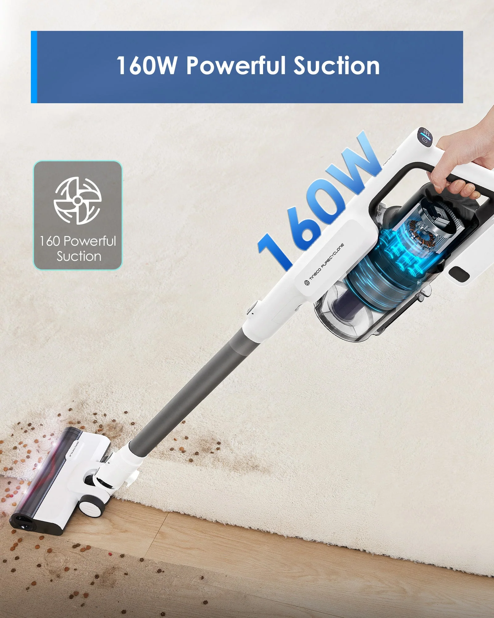 Tineco A30S Cordless Vacuum Cleaner – 160W Powerful Suction, 1L Dustbin, 60-Min Runtime, 5-Stage Filtration