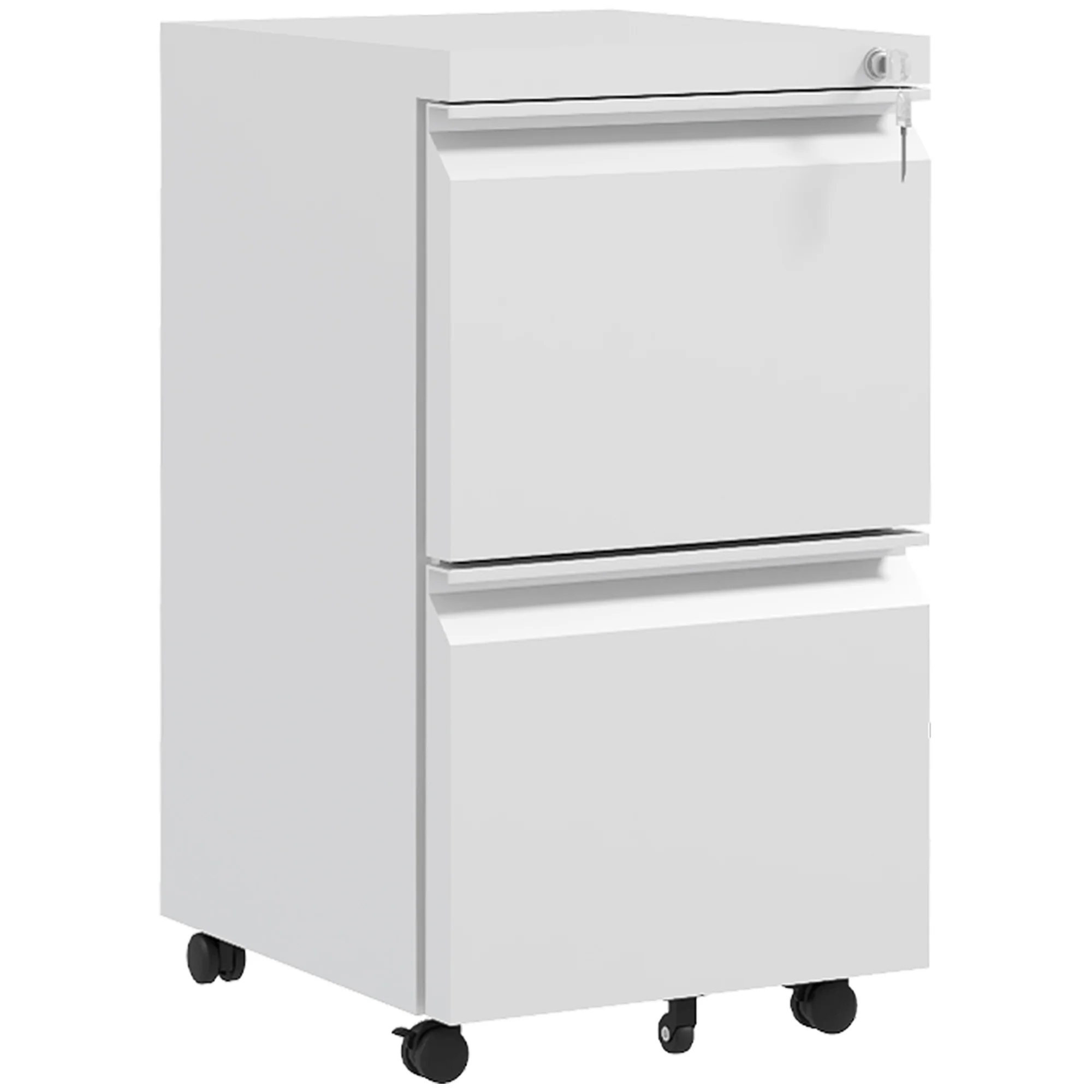2-Drawer Mobile Filing Cabinet, Steel Lockable File Cabinet, Pre-Assembled Body, White