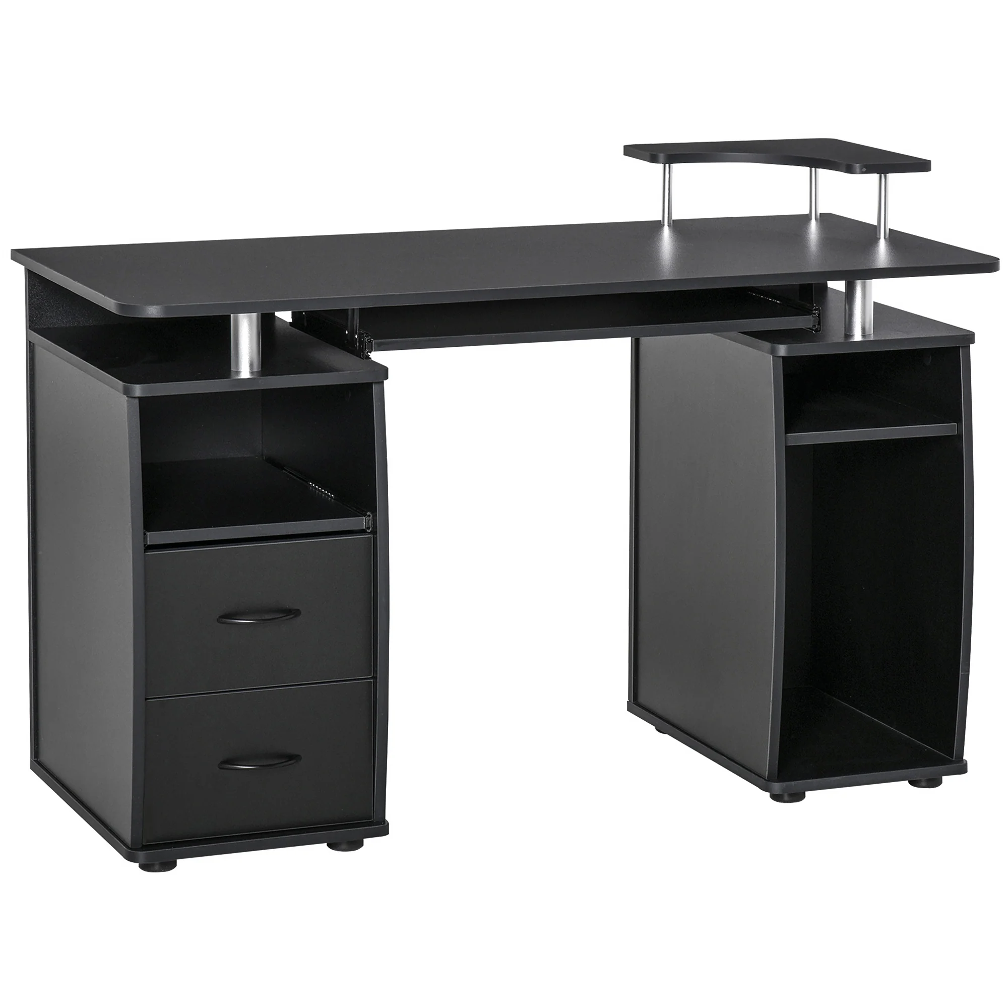 Computer Desk Office PC Table Workstation with Keyboard Tray, Sliding Scanner Shelf, Black