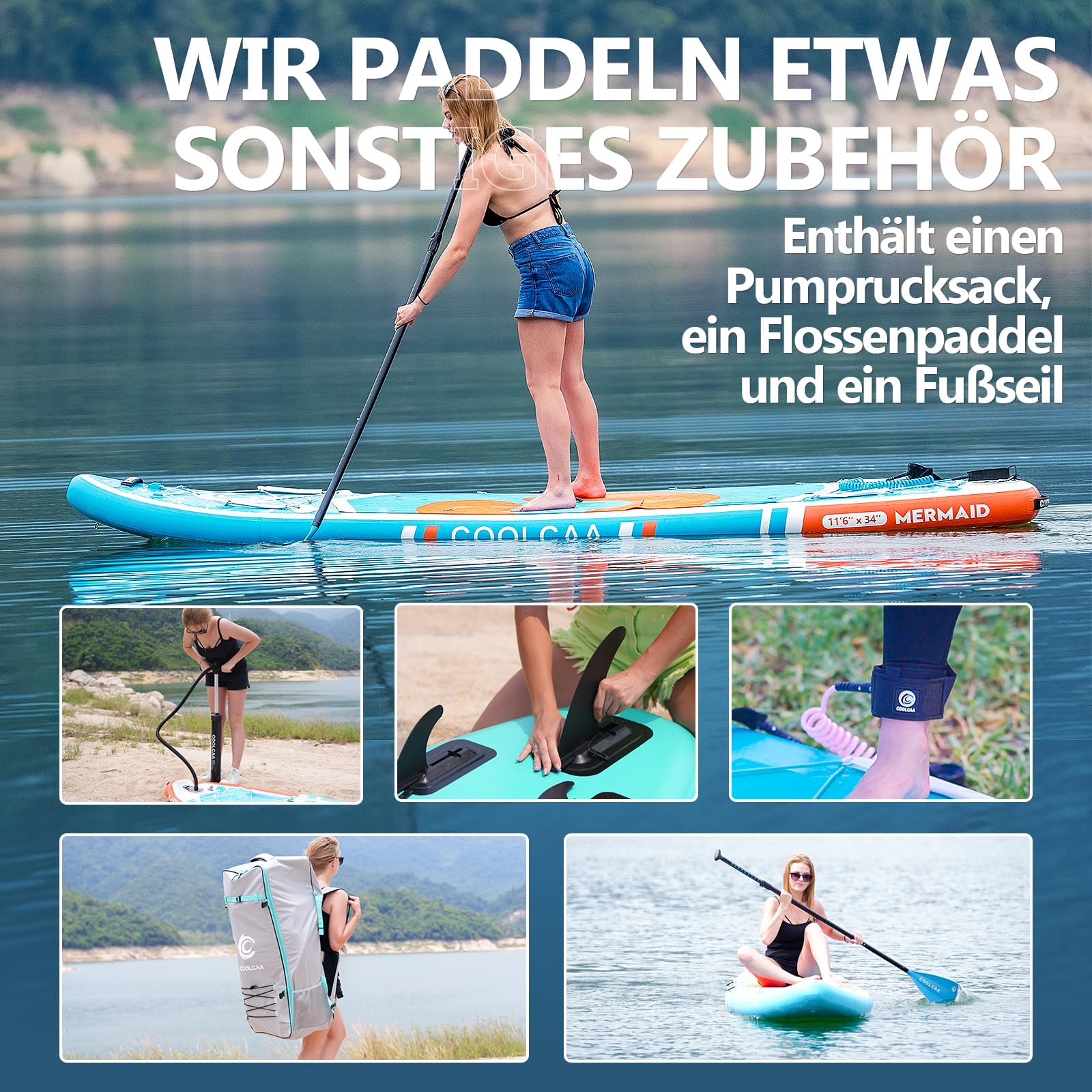 COOLCAA 354cmx86cmx15cm Stand Up Paddling Board mit Premium SUP Zubehör, Tragkraft bis 210kg, SUP Board für Erwachsene und Jugendliche Aller Niveaus