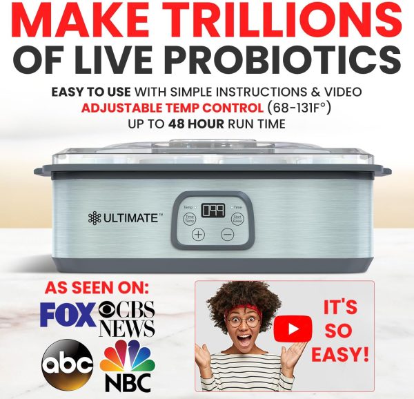 Ultimate Probiotic Yogurt Maker with Two 1-Quart Containers for Larger Batches   Make Trillions of Live Probiotics with Adjustable Temp   Time Control   Best Greek Yogurt Maker   LIFETIME WARRANTY