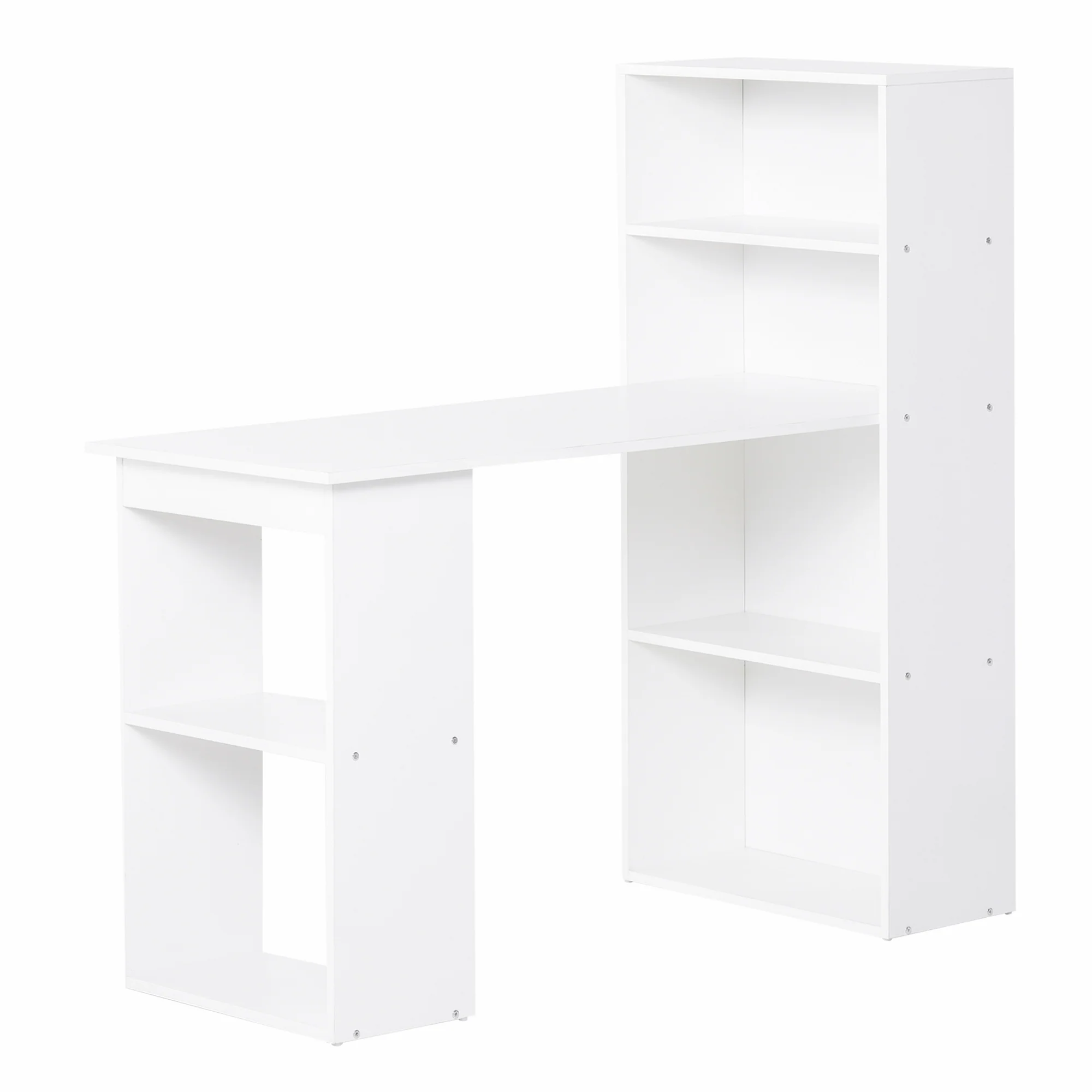 120cm Modern Computer Desk Bookshelf, Study Table Workstation with 6 Shelves, White