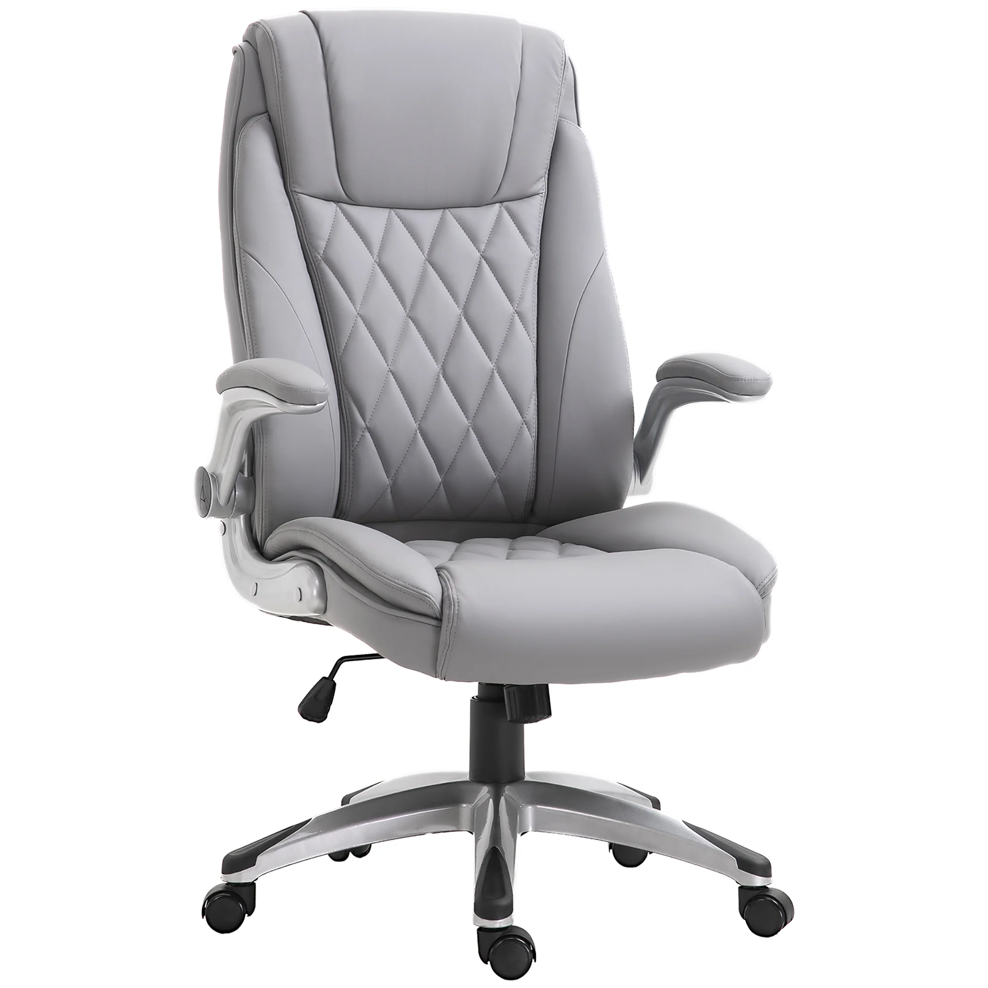 2026 PU Leather Office Chair with Flip-up Arm, Adjustable Height & Swivel Wheels, Grey