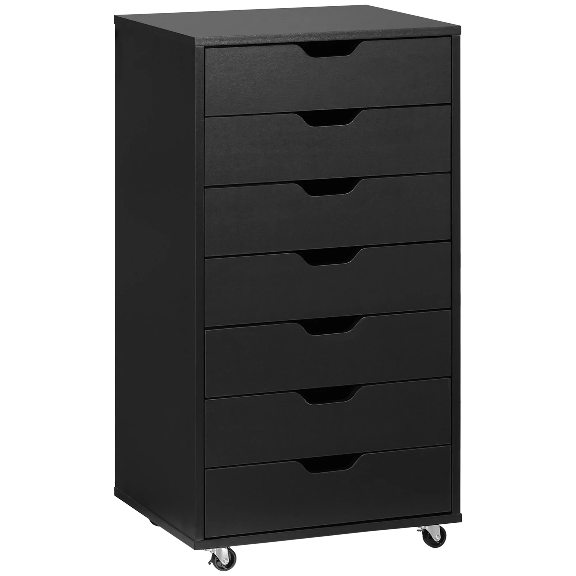7-drawer Vertical Filing Cabinet, Mobile Office Cabinet on Wheels for Study, Office, Black