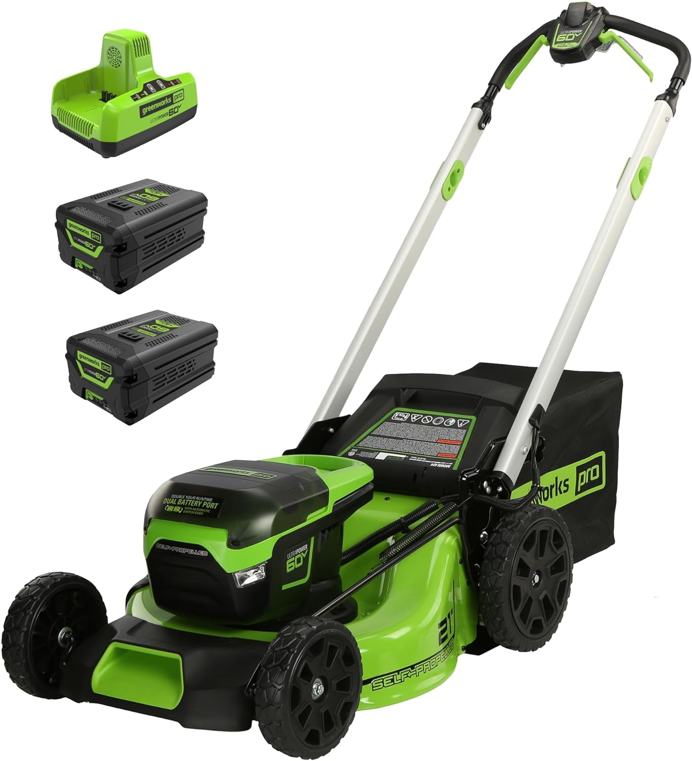2026 Greenworks 60V 21” Cordless (Self-Propelled) Lawn Mower , 2 x 4.0Ah Batteries and Dual Port Rapid Charger