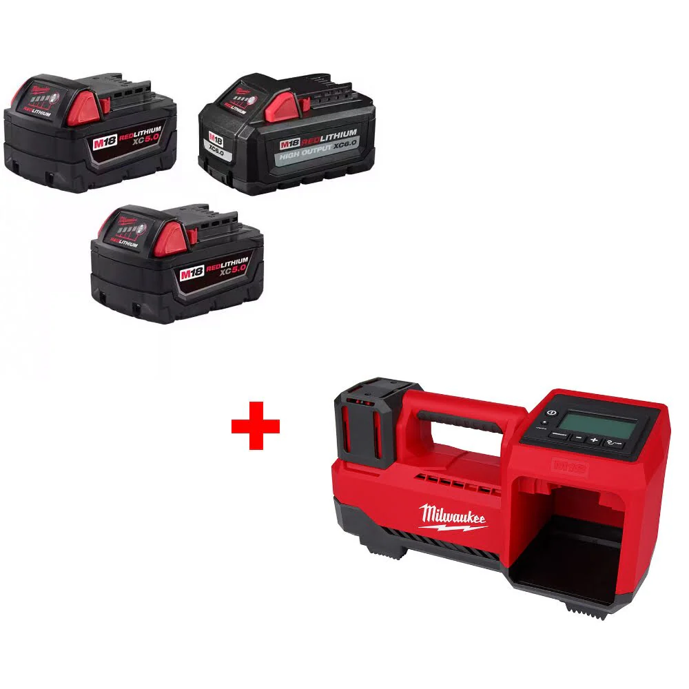2026 Milwaukee 48-11-1856 M18 18V Battery 3-Pack W/ FREE 2848-20 M18 Tire Inflator