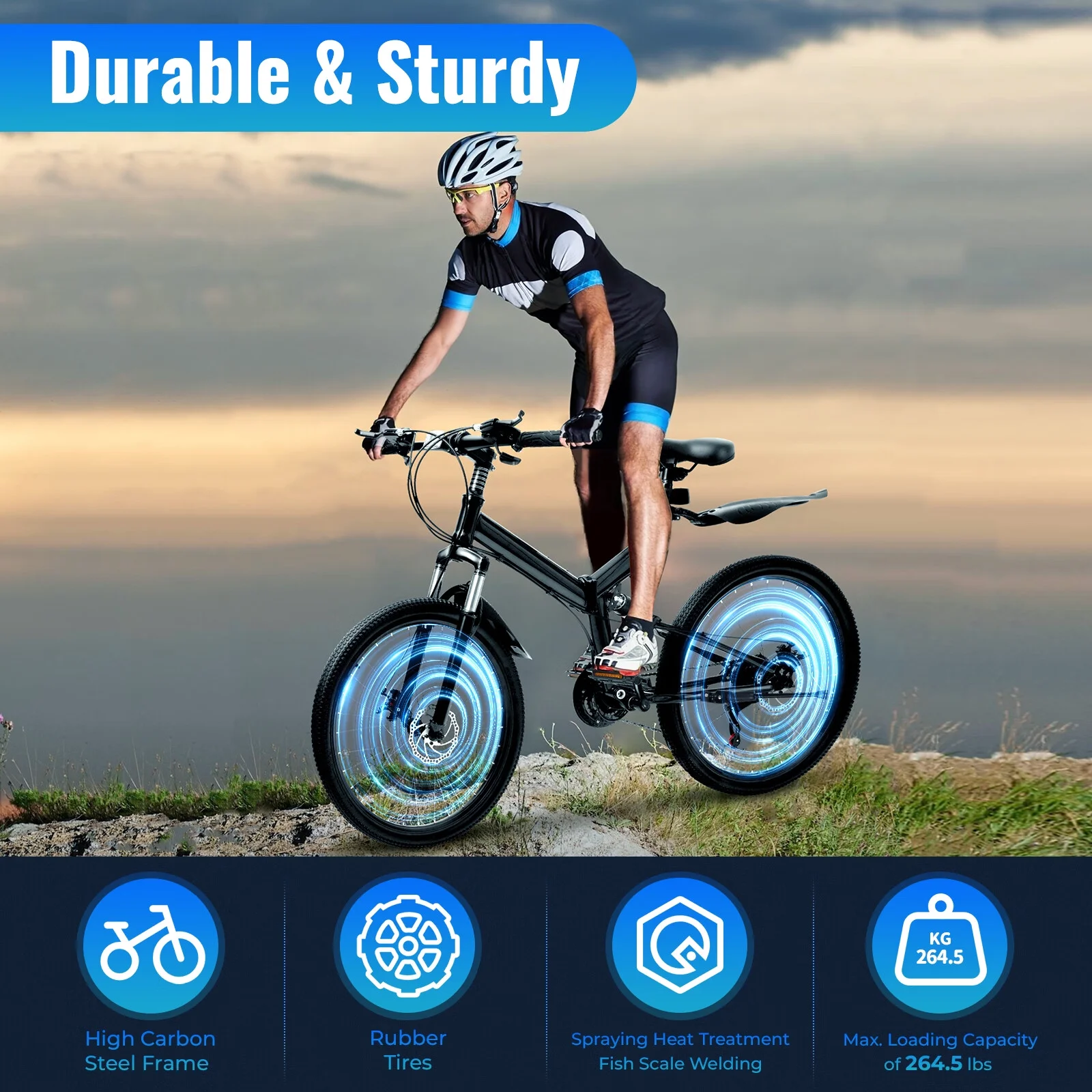 2026 Aiqidi 26 Inch 21 Speed Folding Mountain Bike Full Suspension Dual Disc Brakes Bicycle Unisex Adult Bicycle Black