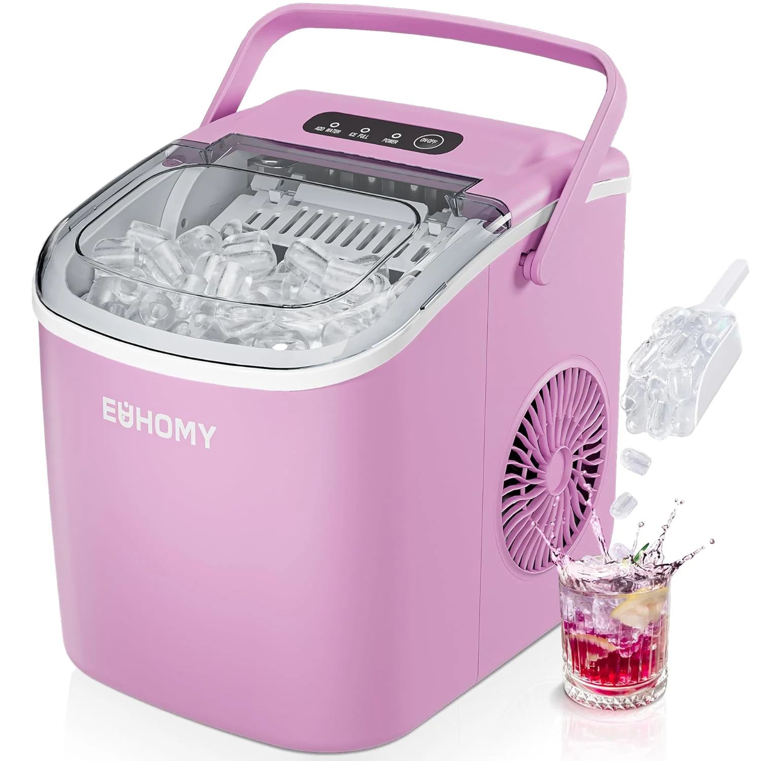 2026 EUHOMY 12'' Pink Ultra Quieter Bullet Ice Portable Tabletop Ice Maker with Handle