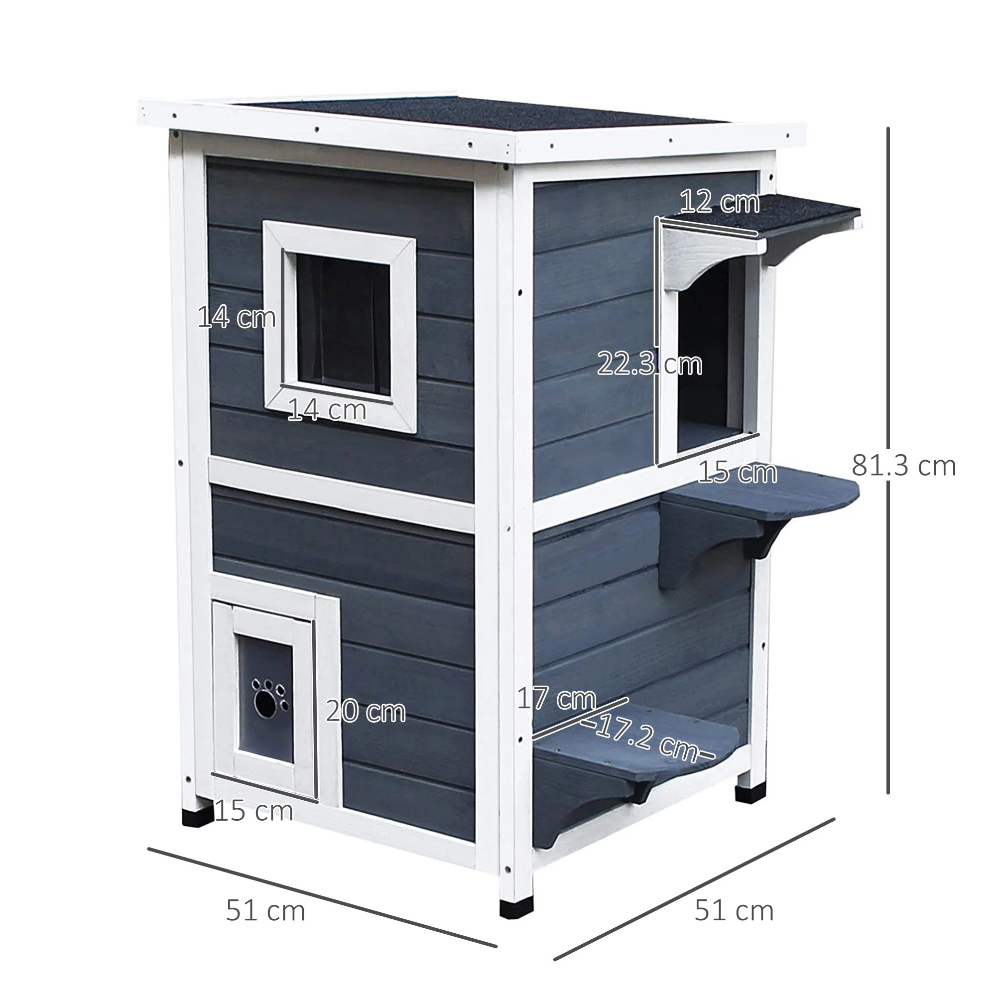 PawHut Two-Tier Fir Wood Cat House with Asphalt Roof and Elevated Base – Indoor & Outdoor Use