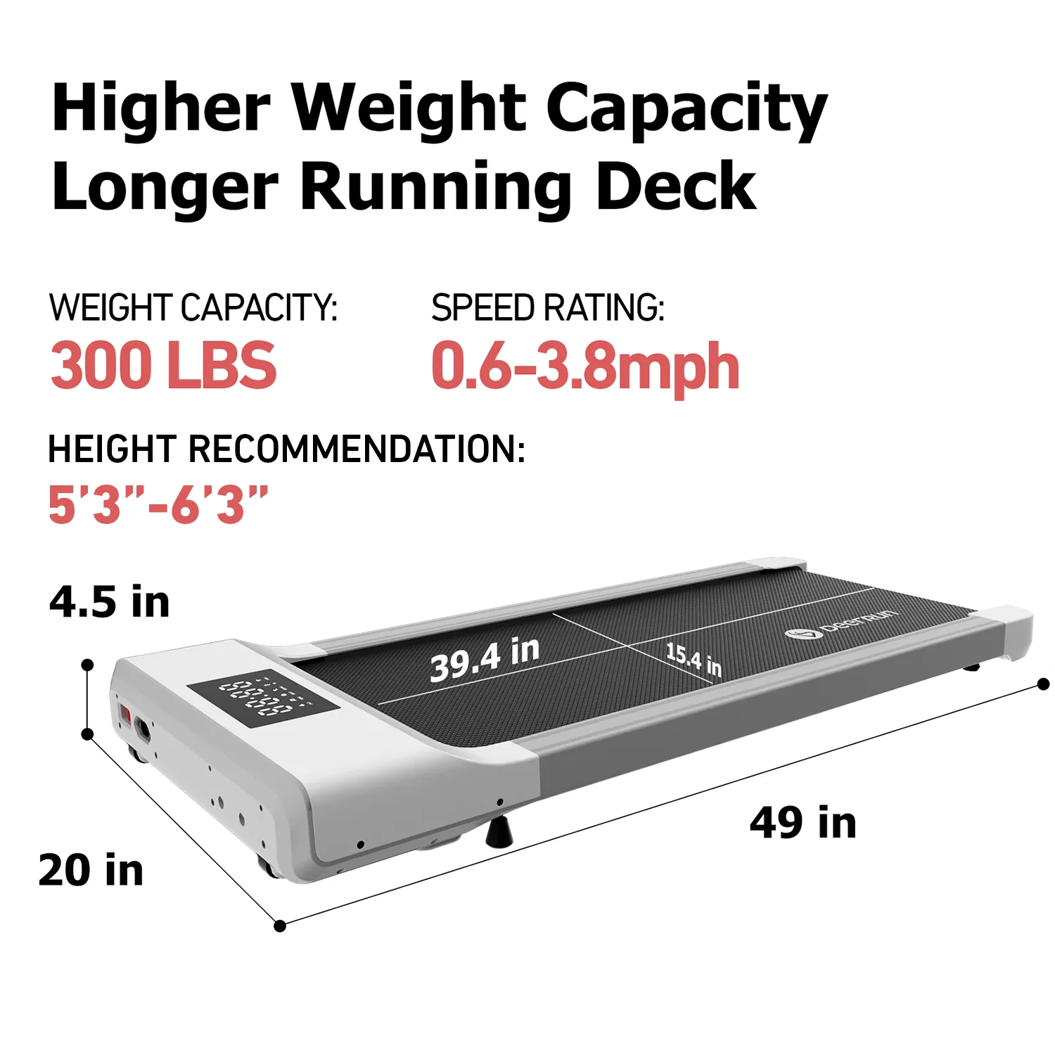 2026 DeerRun Q1 Classic Pro Walking Pad 300Lbs Capacity & Longer Size with remote control