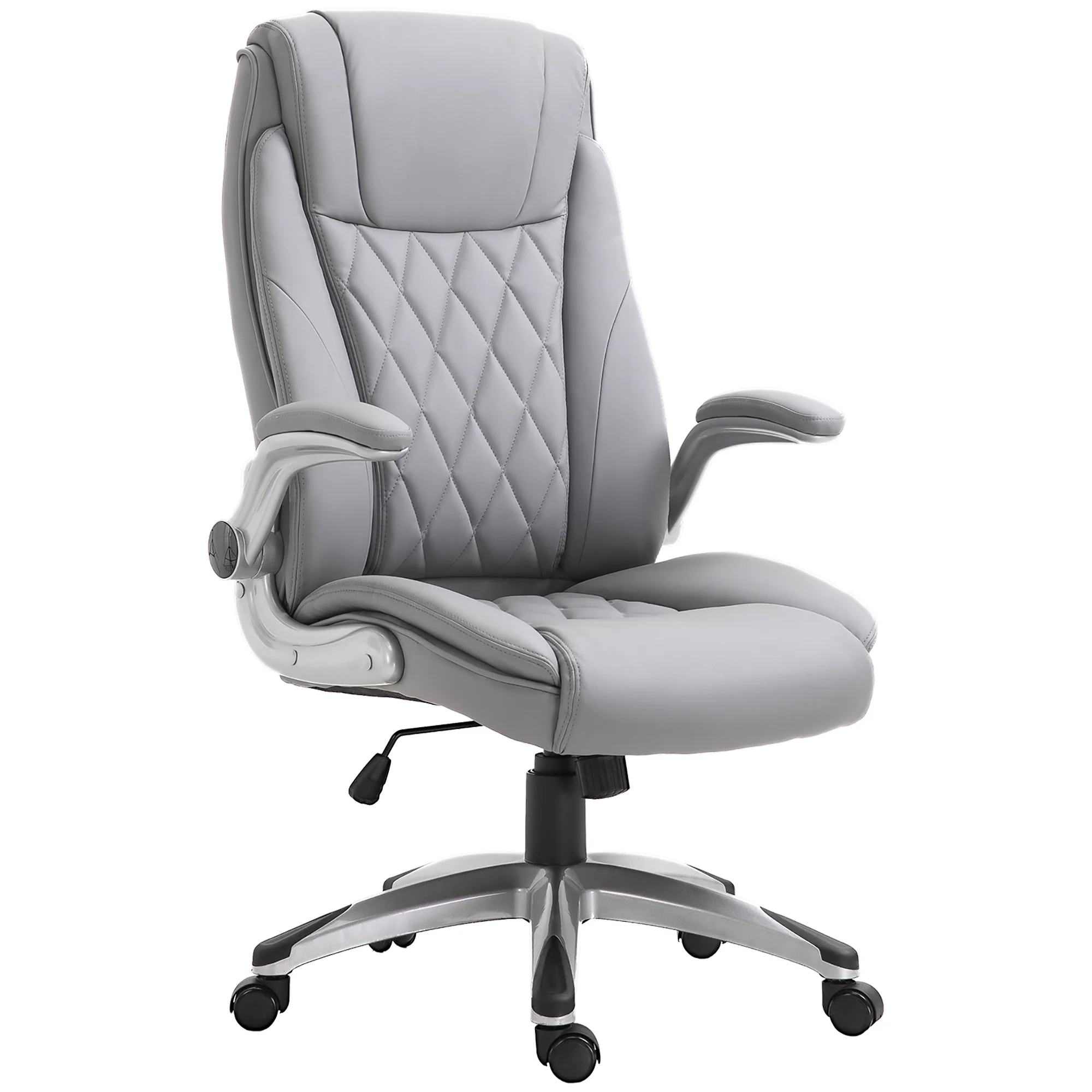2026 PU Leather Office Chair with Flip-up Arm, Adjustable Height & Swivel Wheels, Grey