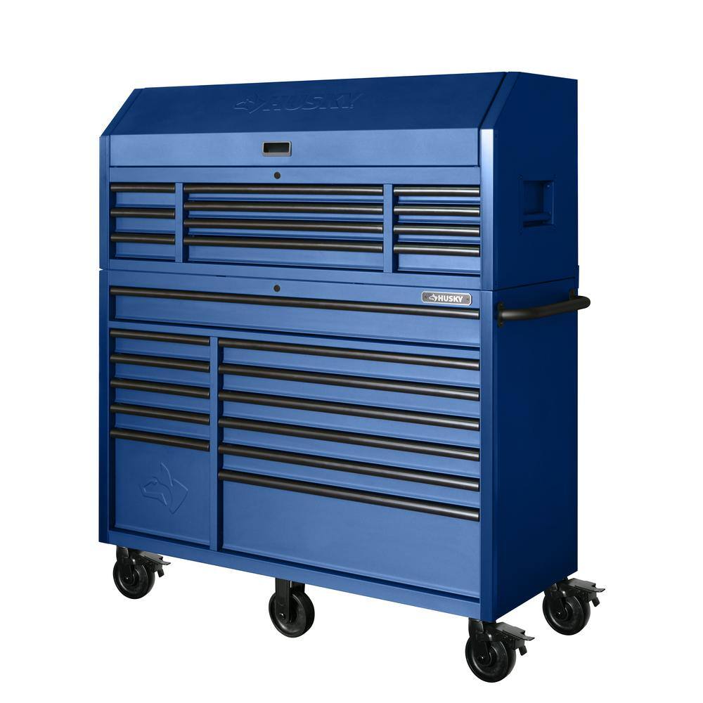 2026 Husky 56 in. W x 22 in. D Heavy Duty 23-Drawer Combination Rolling Tool Chest and Top Tool Cabinet Set in Matte Blue