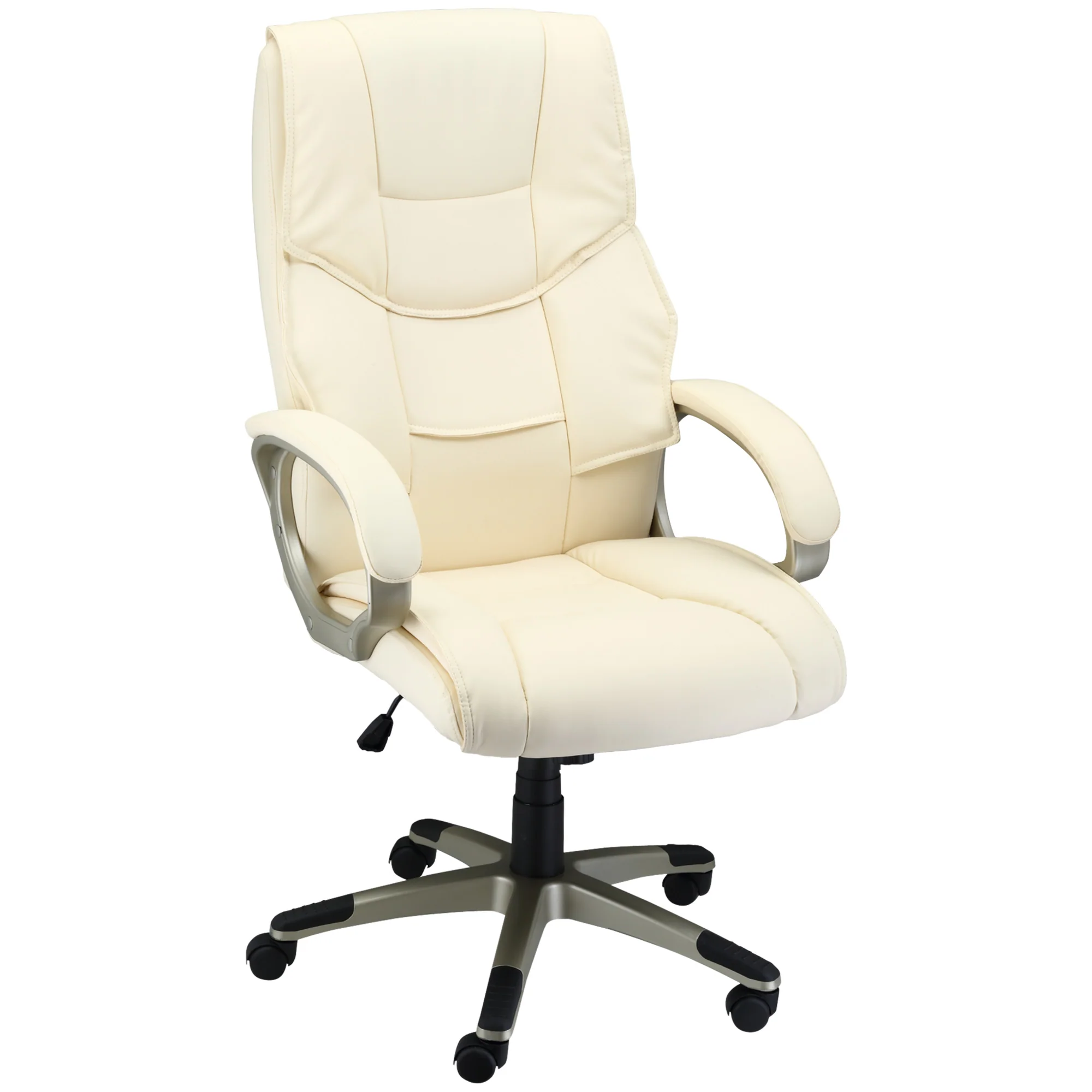 High Back Computer Office Chair, Faux Leather Swivel Chair with Adjustable Height, Cream White