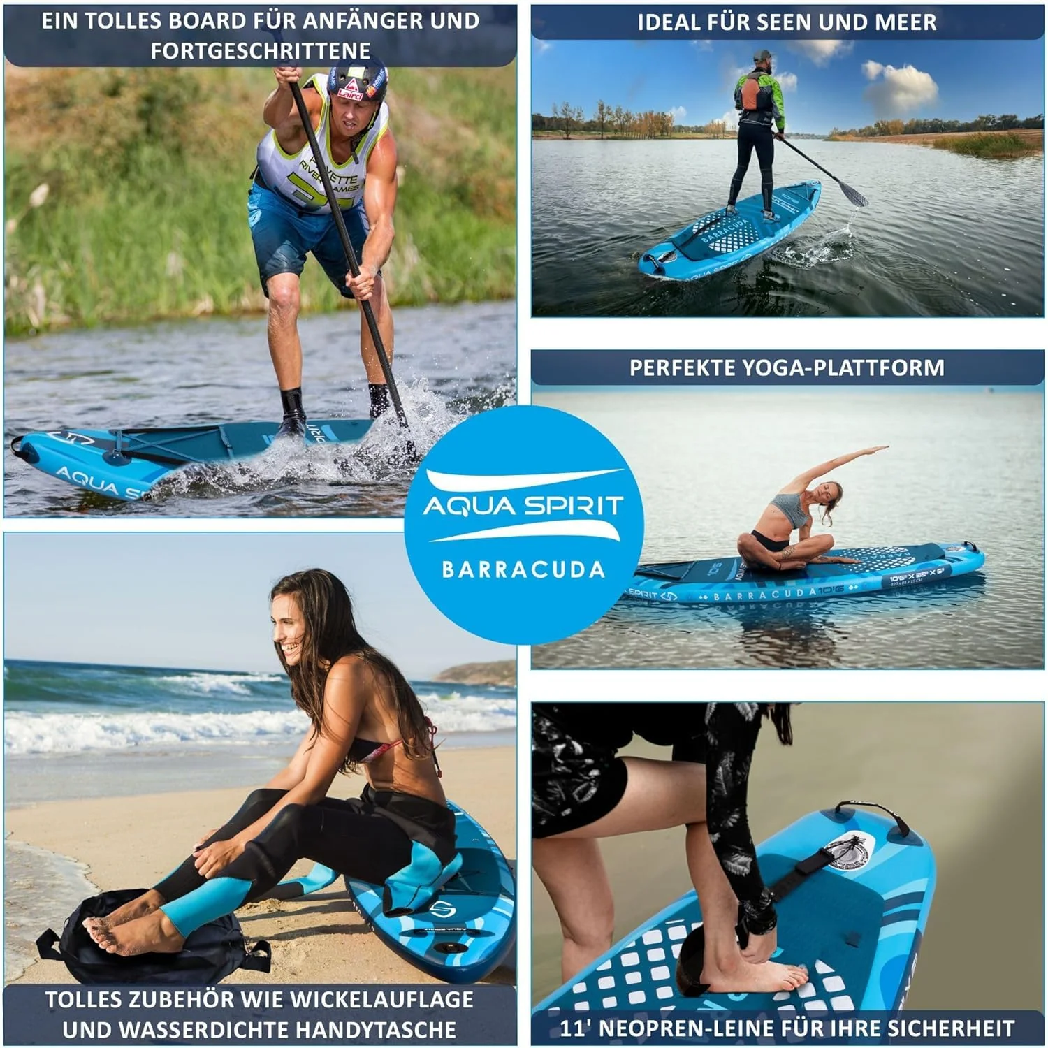 Aqua Spirit SUP Board Aufblasbares Standup Stand Up Paddle Board/Paddel Kajak | 320x81x15cm | Satz mit Paddel, Sitz, Rucksack, Pumpe und weiterem Zubehör | Erwachsene Anfänger/Experten (Blau)