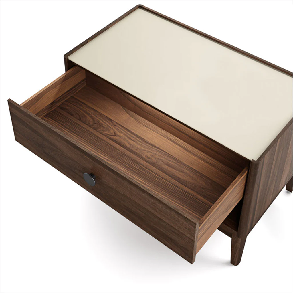Regio Nightstand – Contemporary Wooden Bedside Table with Wireless Charger & LED Drawer Light