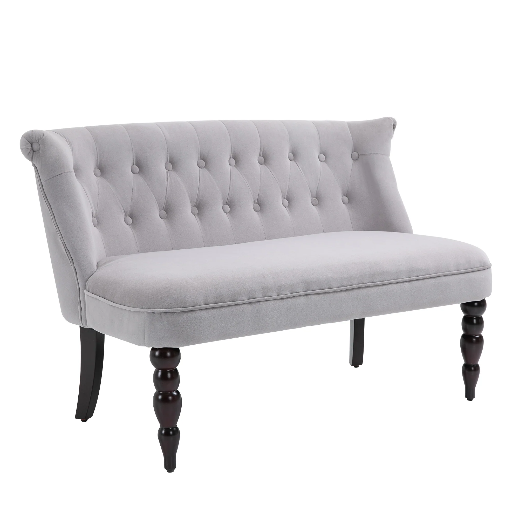 Vintage Design Loveseat, Button Tufted Lounge Chair with Carved Leg & Wood Frame, Grey