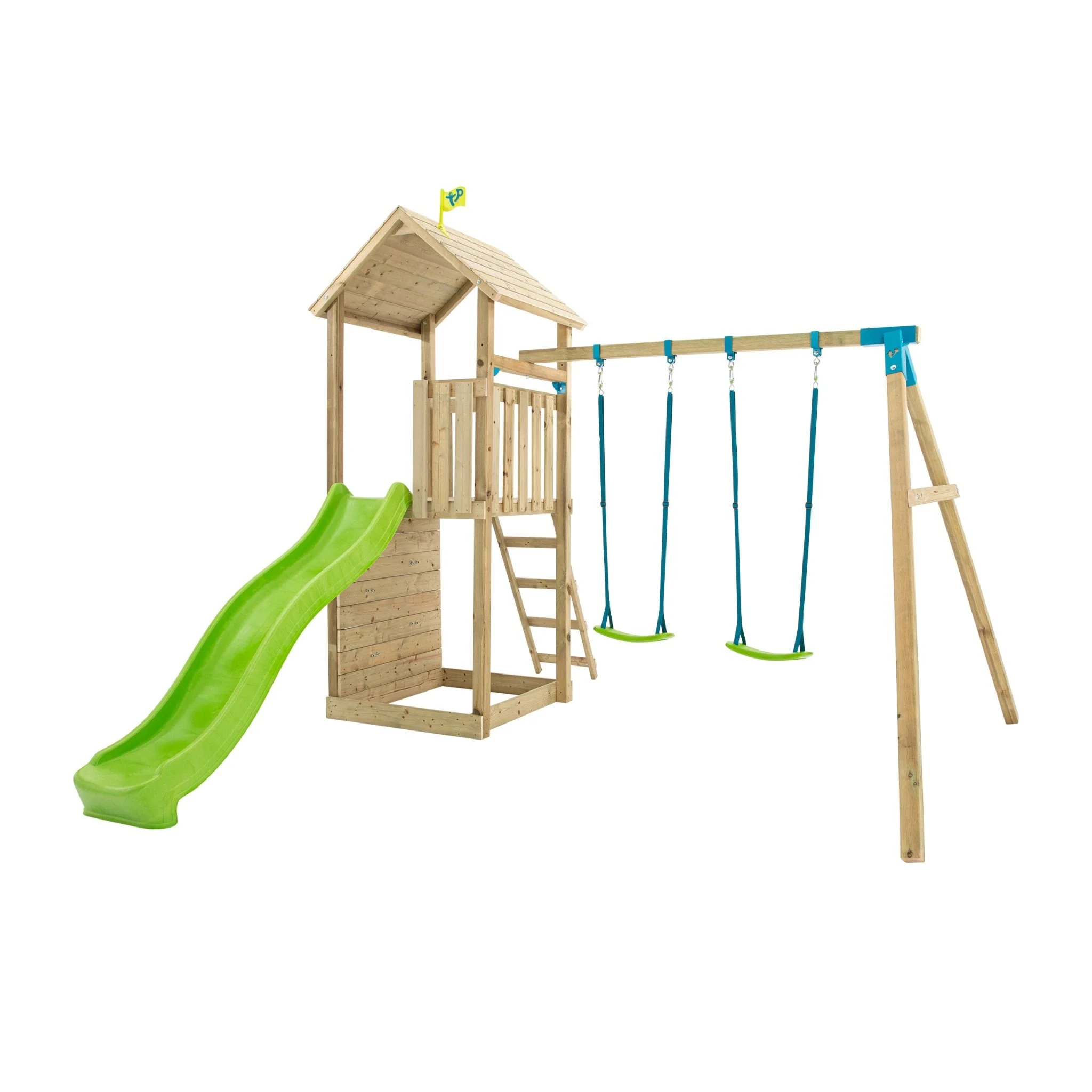 TP Skywood Wooden Tower Climbing Frame with Ripple Slide & Double Swing Arm - FSC® certified