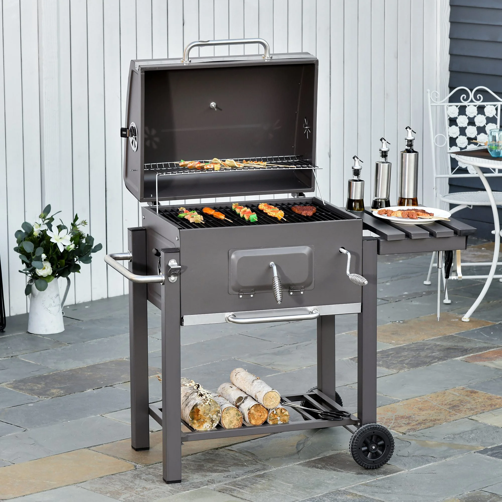 2026 Outsunny Charcoal BBQ Grill, Outdoor Portable Cooker, Gray