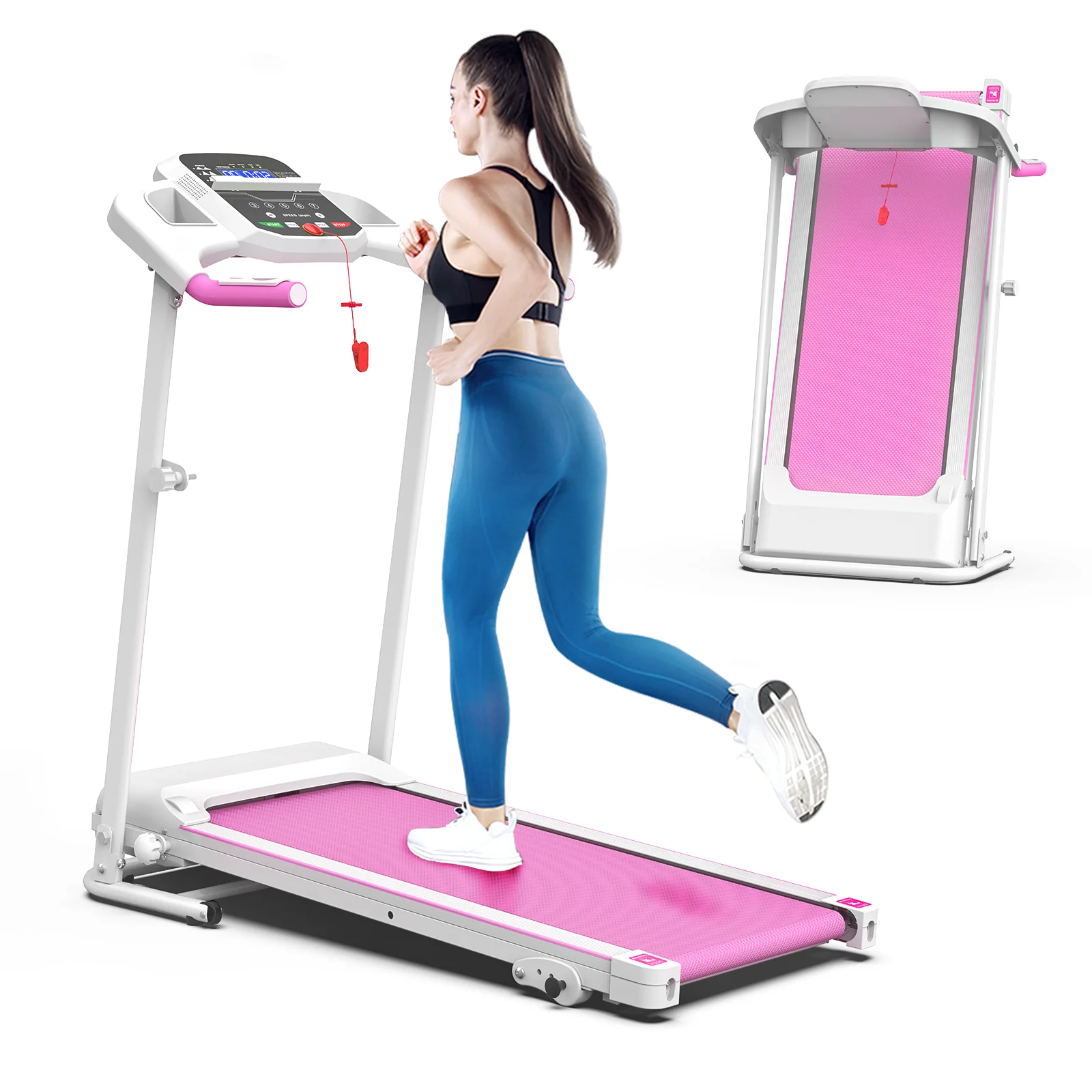 2026 FYC Foldable Treadmills for Home, 2.5 HP, 7.5 MPH, Electric Running Treadmill Quiet Brushless Proform Treadmill for Home Gym, Running Machine with Heart Rate Sensor with LED Display (Pink)