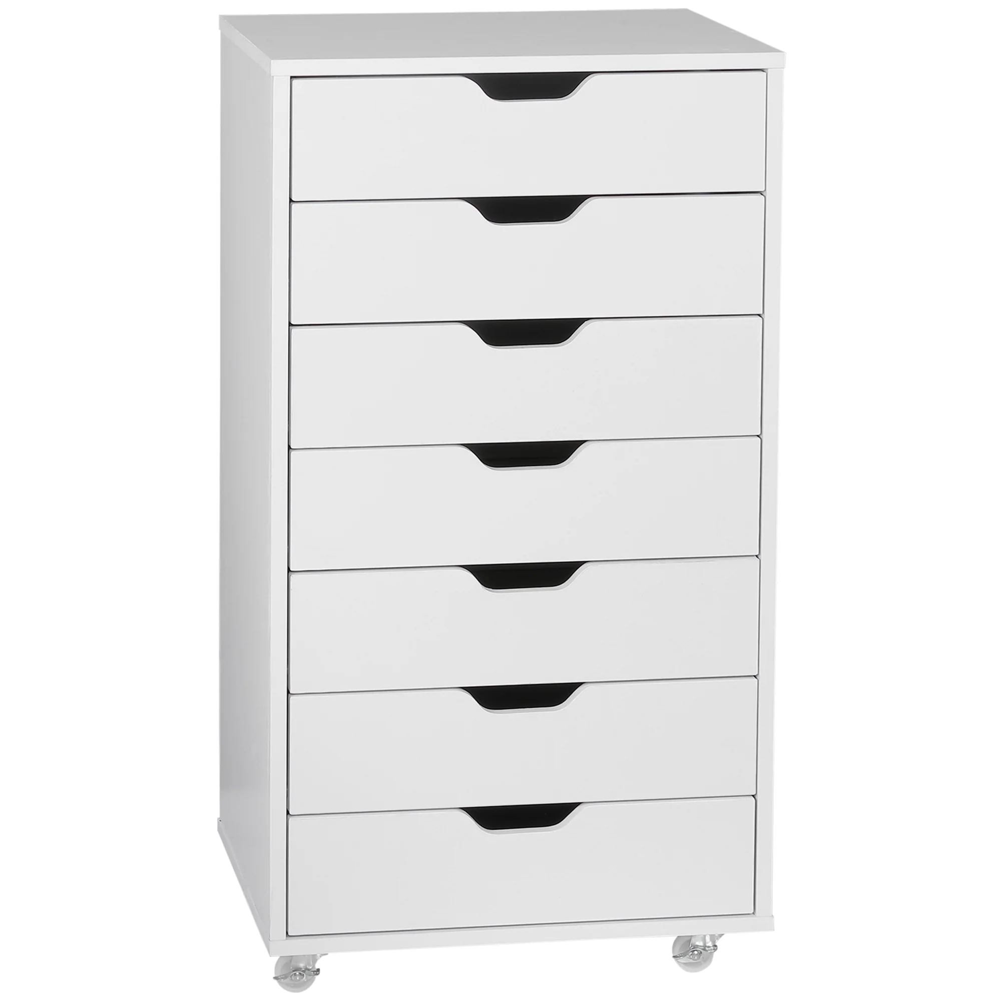 7-drawer Vertical Filing Cabinet, Mobile Office Cabinet on Wheels for Study, Office, White