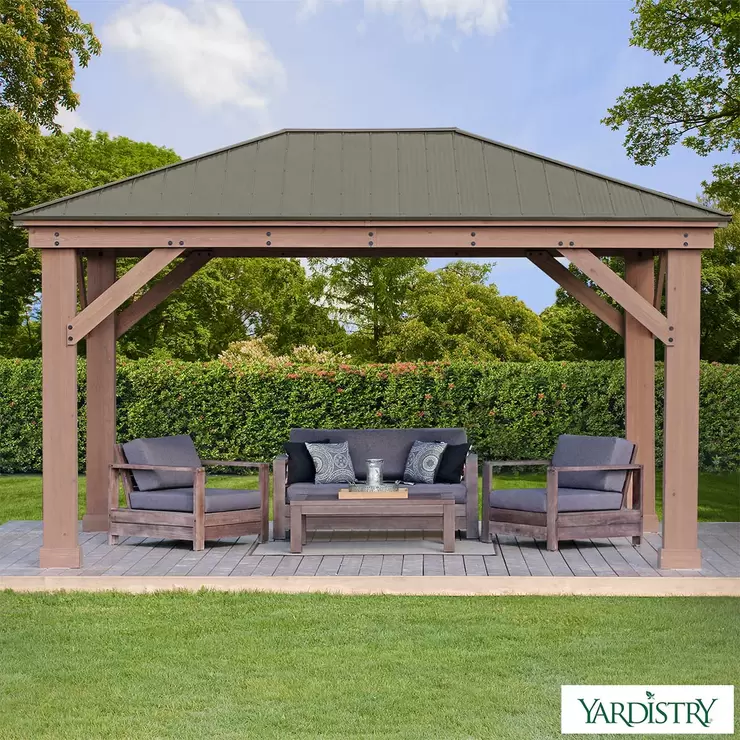 2026 Yardistry 12 x 16ft (3.7 x 4.9m) Wooden Gazebo with Peaked Aluminium Roof