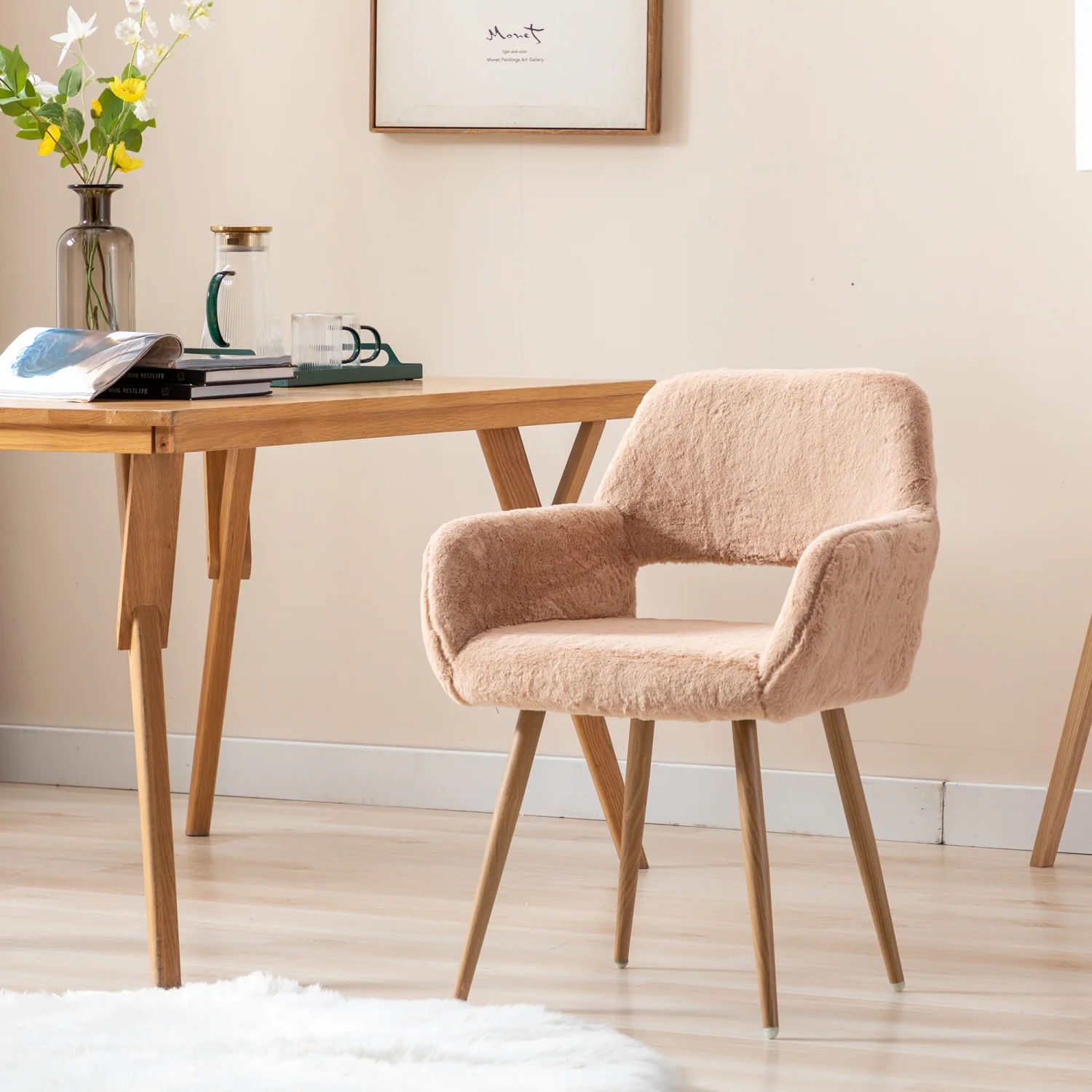 2026 Elegant and Luxurious Faux Fur HengMing Dining Chairs: Stylish Mid Century Side Chairs with Solid Painting Steel Leg for Comfortable Seating Experience in Your Dining Room Decor