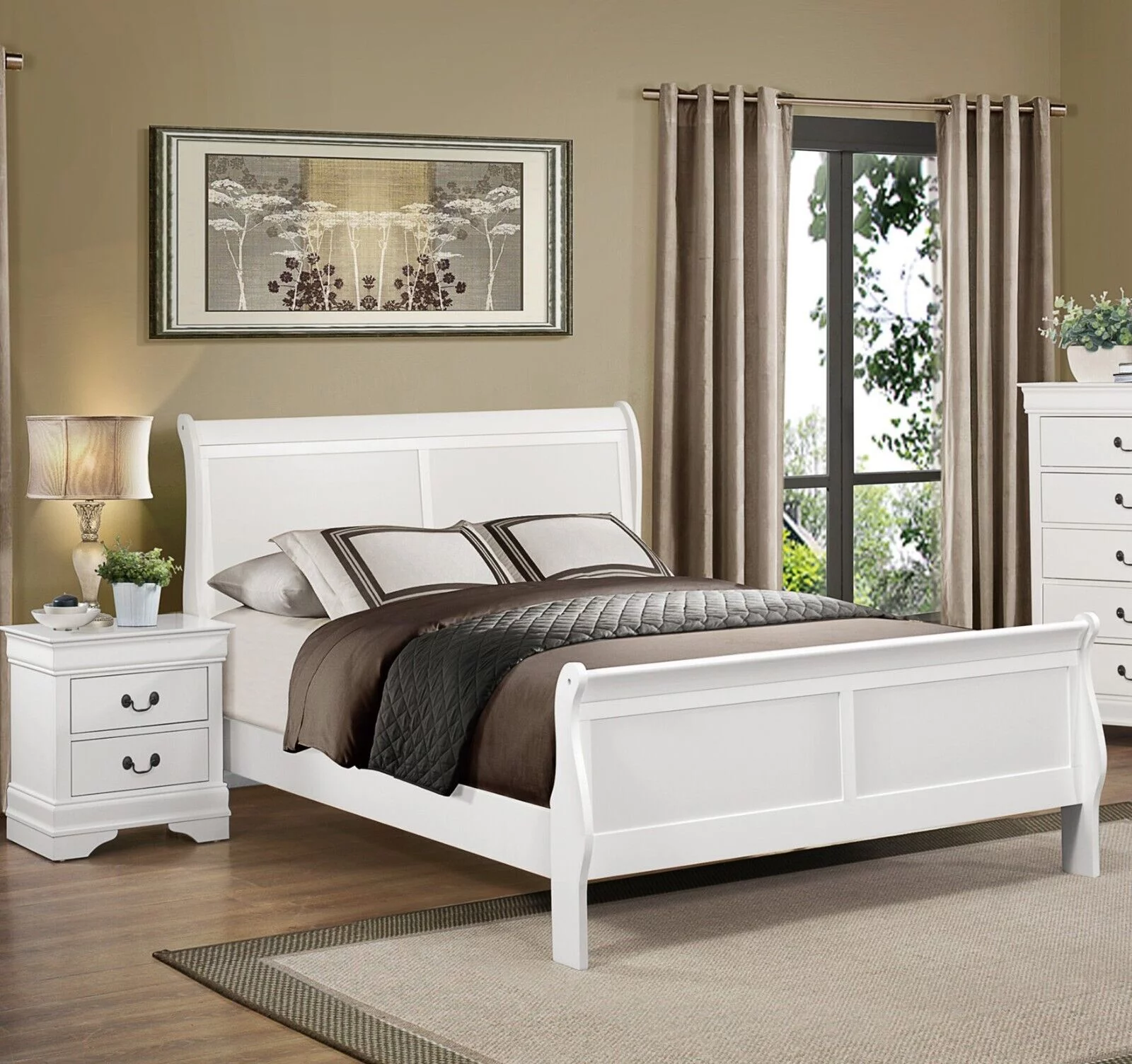 2026 Traditional White Finish 1pc Eastern King Size Sleigh Bed Classic Louis Philippe Styling Bedroom Furniture