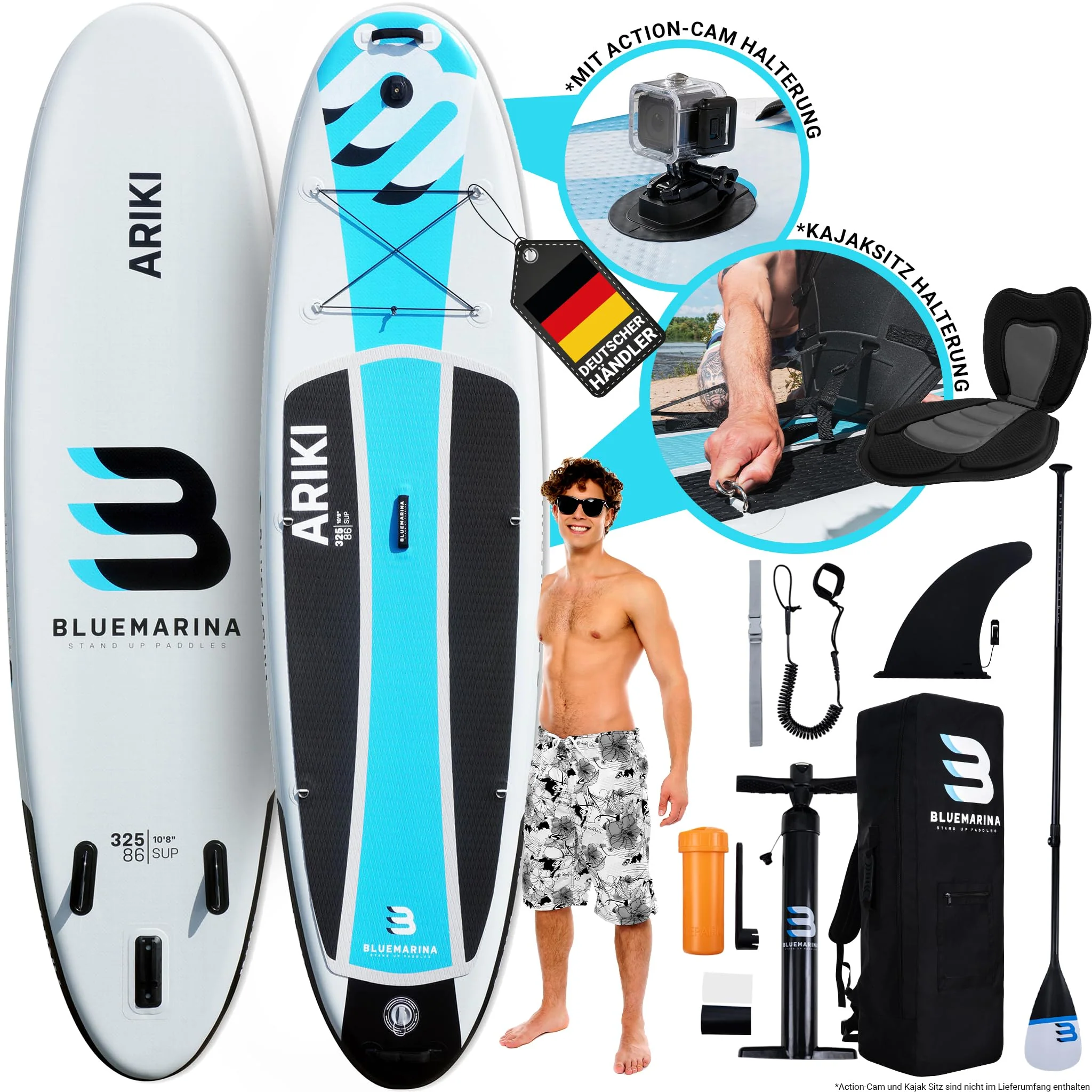 Bluemarina Stand Up Paddle Board aufblasbar Ariki | 𝟓 𝐉𝐀𝐇𝐑𝐄 𝐆𝐀𝐑𝐀𝐍𝐓𝐈𝐄 - 140 kg Tragkraft - Paddling Set - SUP Board - Surfbrett (Ariki 325x86x15cm)