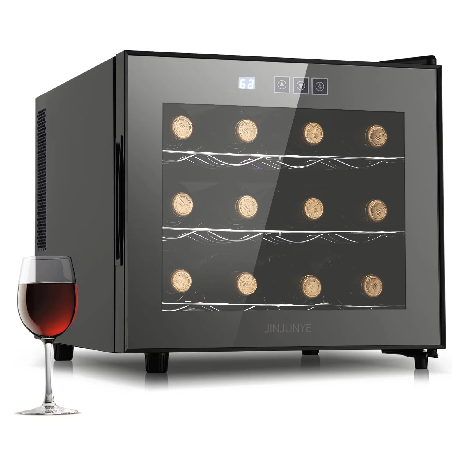 2026 JINJUNYE Wine Cooler Refrigerator, 12 Bottle Wine Fridge Small, Countertop Wine Cooler with Temperature Control, Mini Freestanding Wine Cellars Glass Door for Home, Office, Bar, Gift for Men