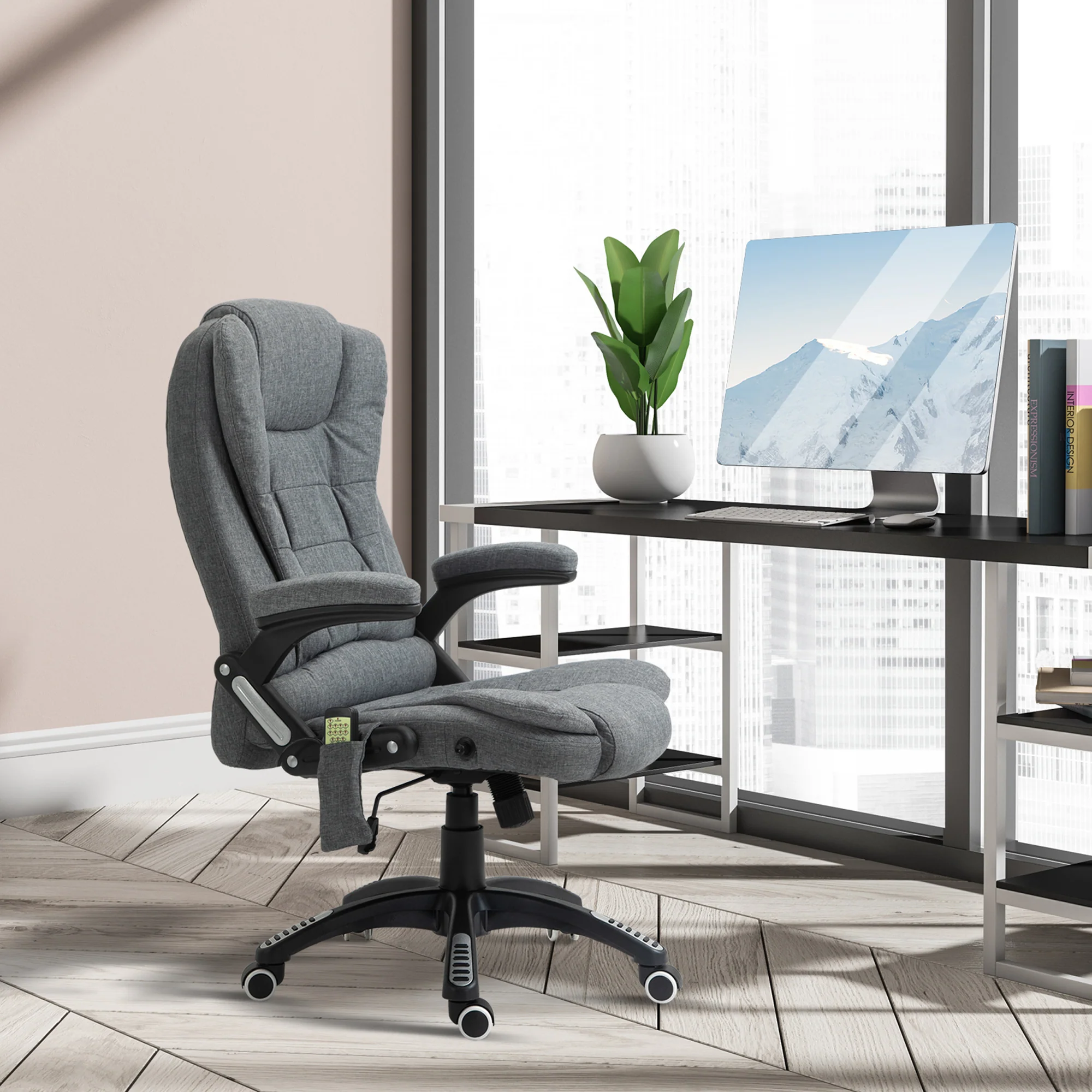 Ergonomic Desk Chair with 6-Point Massage and Back Heated, Linen-Feel Fabric, Grey
