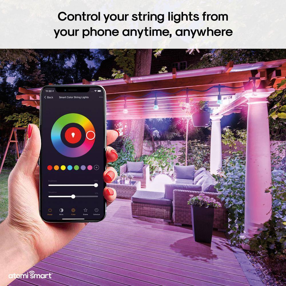 Atomi Smart WiFi Color String Lights, 24ft, Alexa/Google Compatible, Waterproof LED