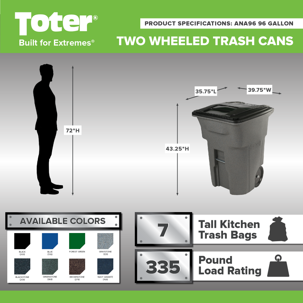 2026 Toter 96 Gallon Trash Can with Smooth Wheels and Lid ;