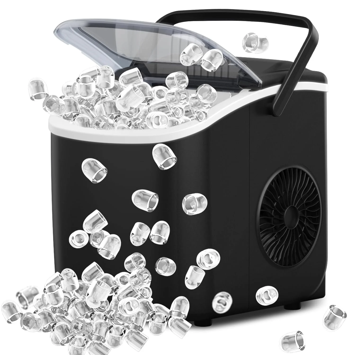 2026 Joy Pebble Bullet Ice Maker Countertop with Handle,9 Bullet Ice Cubes Ready in 6 Mins,26Lbs/24H, Self-Cleaning Portable Ice Machine with Basket and Scoop, for Home/Kitchen/Camping/RV