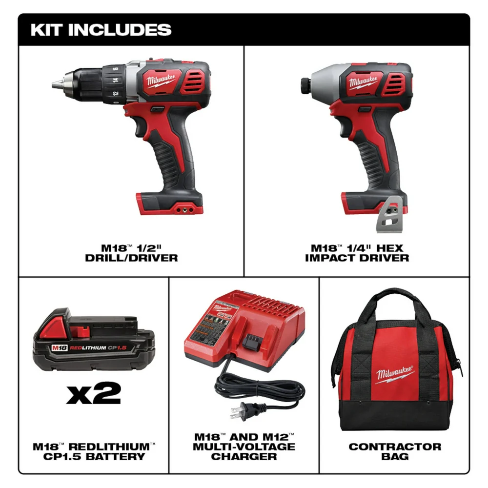 2026 Milwaukee 2691-22 M18 18V Cordless Li-Ion Drill Driver / Impact Driver Combo Kit