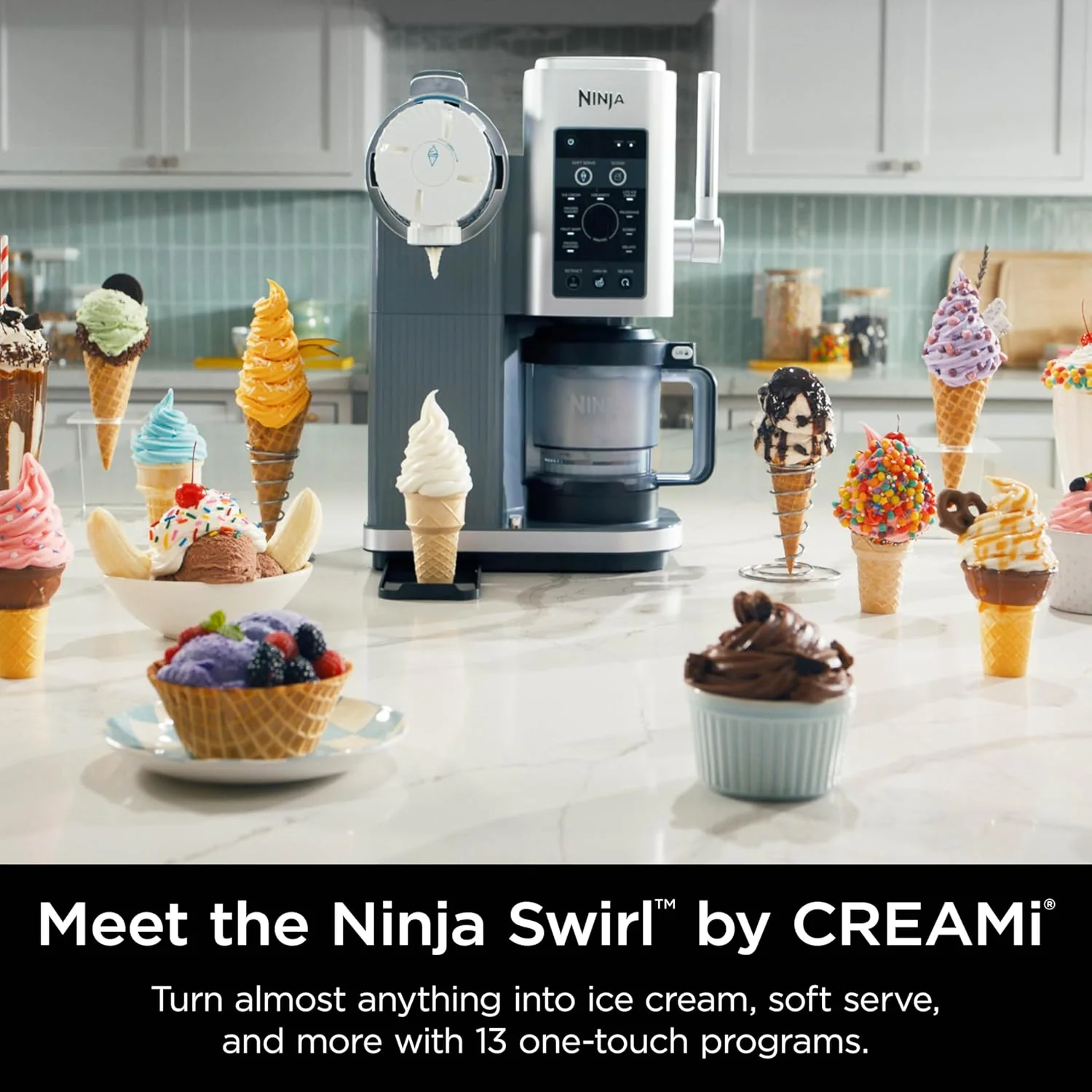 2026 Ninja Swirl by CREAMi Ice Cream and Soft Serve Maker, Sorbet, Milkshake, Frozen Yogurt, Low Calories Program & More, 13-in-1, Soft Serve Handle, (2) CREAMi Swirl 16oz Pints, For Kids & ALL ages, NC701
