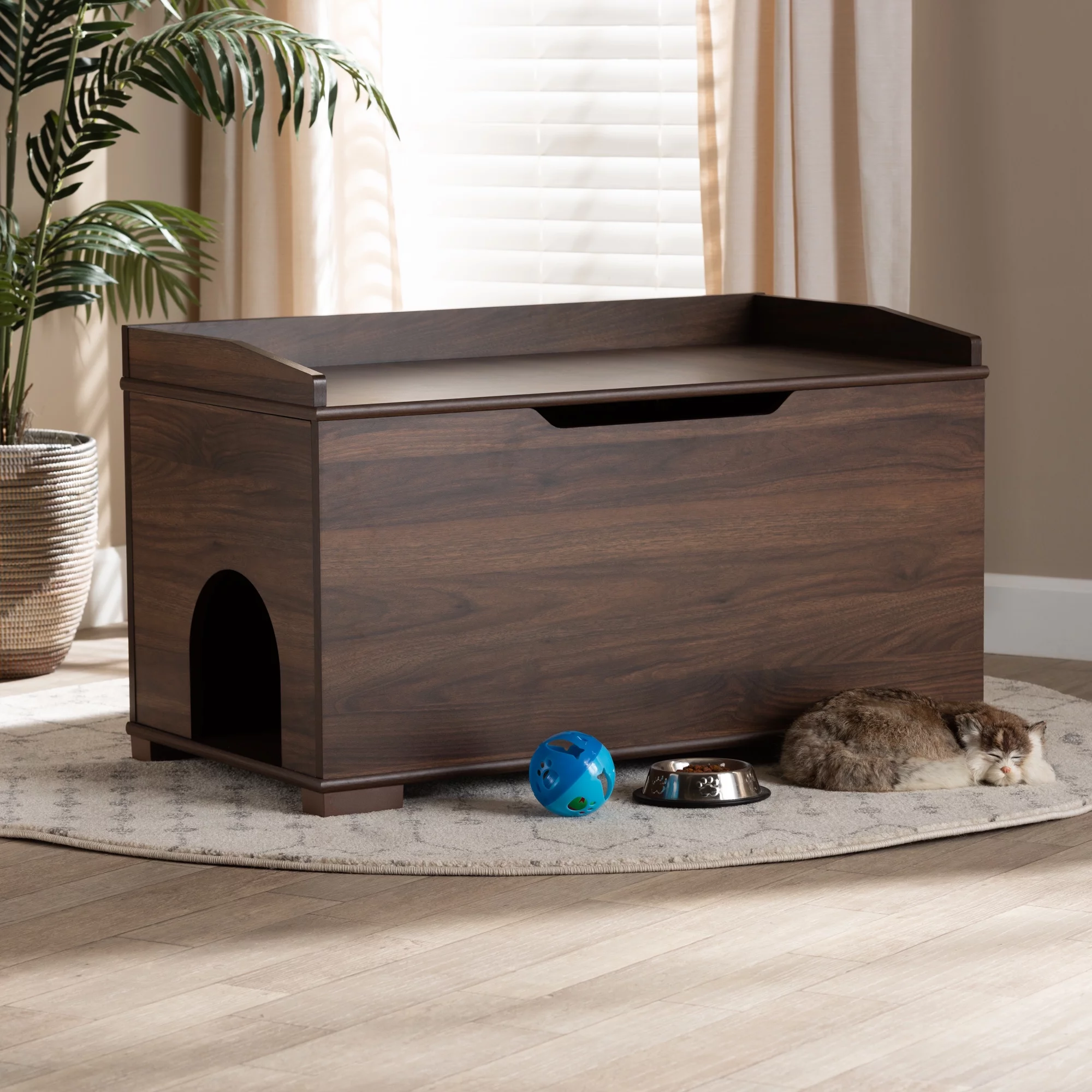 2026 Baxton Studio Mariam Modern and Contemporary Walnut Brown Finished Wood Cat Litter Box Cover House