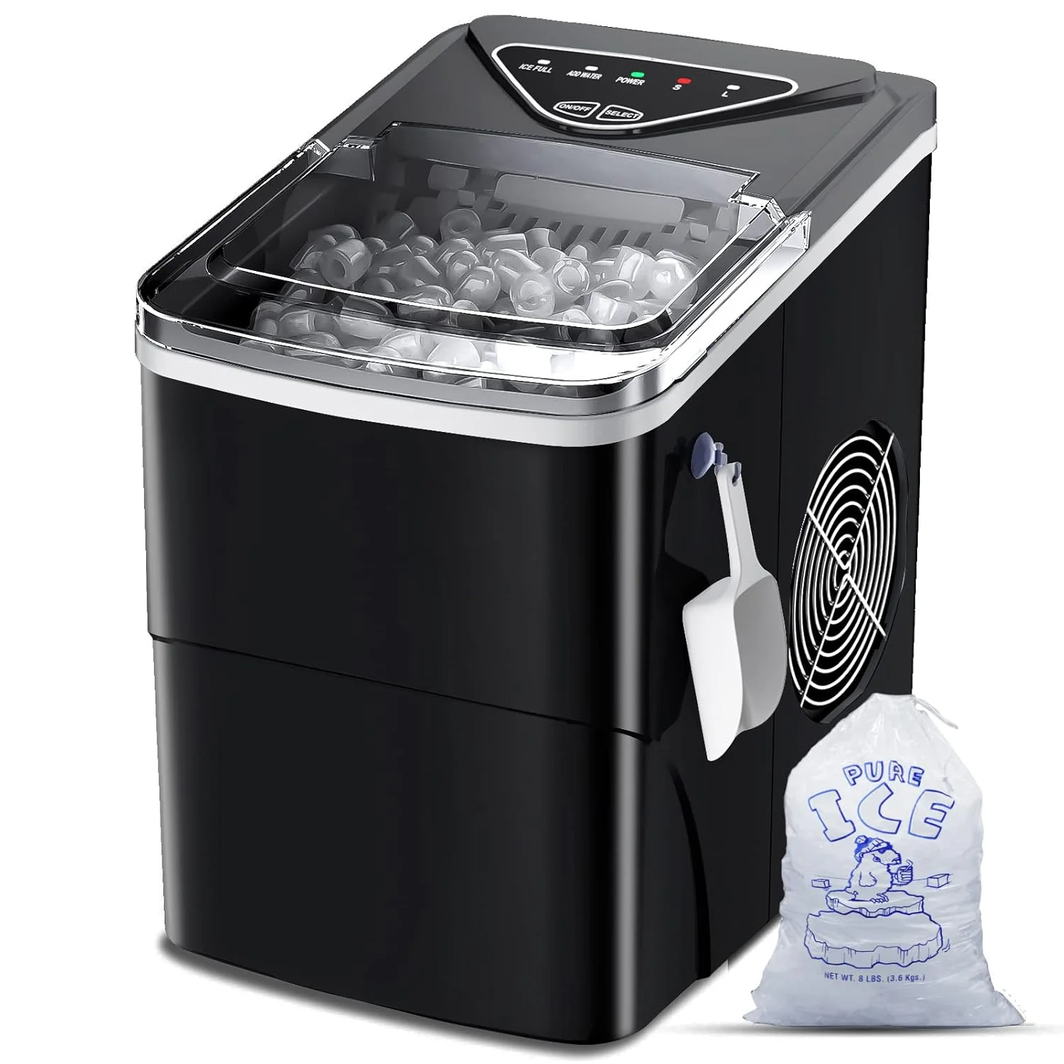 2026 Ice Makers Countertop, Self-Cleaning Function, Portable Electric Ice Cube Maker Machine, 9 Pellet Ice Ready in 6 Mins, 26lbs 24Hrs with Ice Bags and Scoop Basket for Home Bar Camping RV(Black)