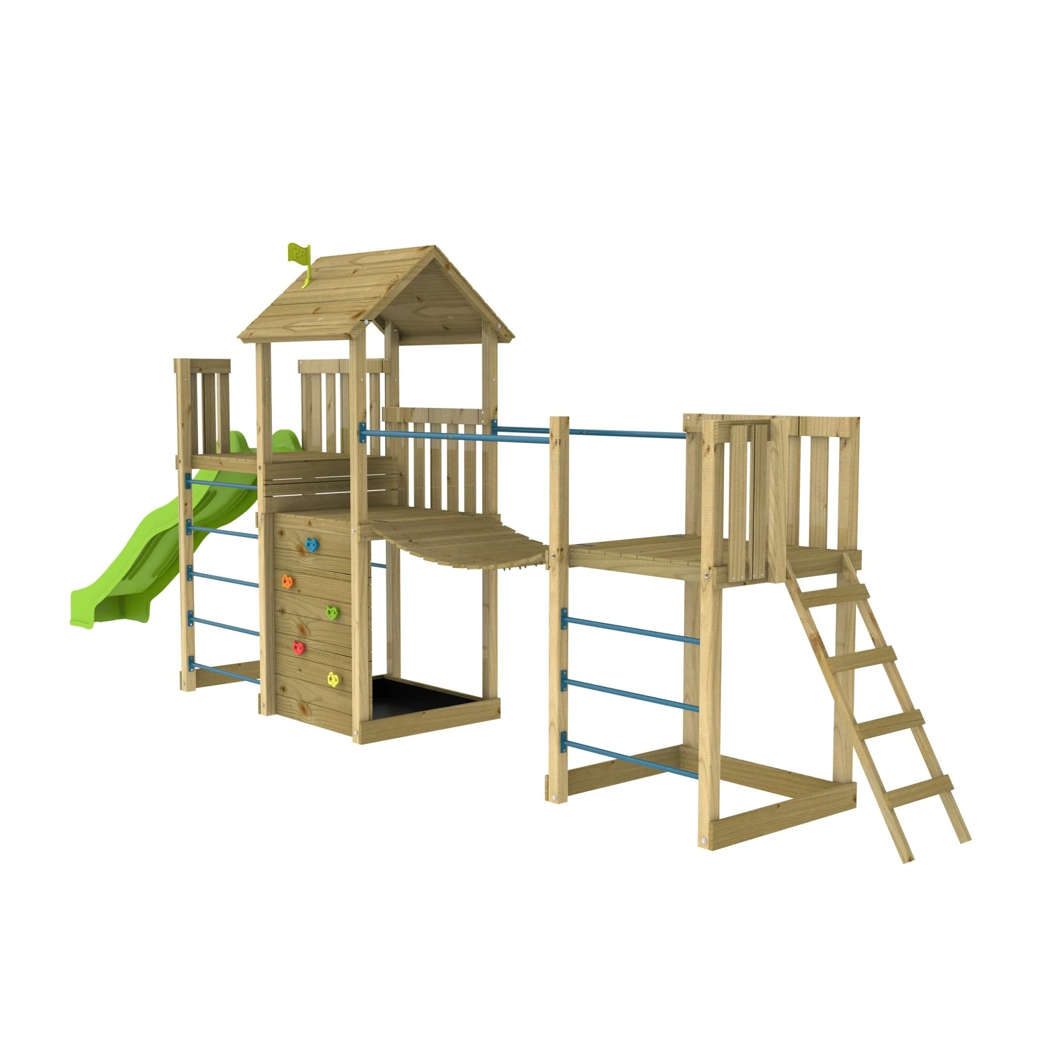 TP Skywood Wooden Tower Climbing Frame with Sky Deck, Super Wavy Slide, Sky Bridge & Mini Tower - FSC® certified