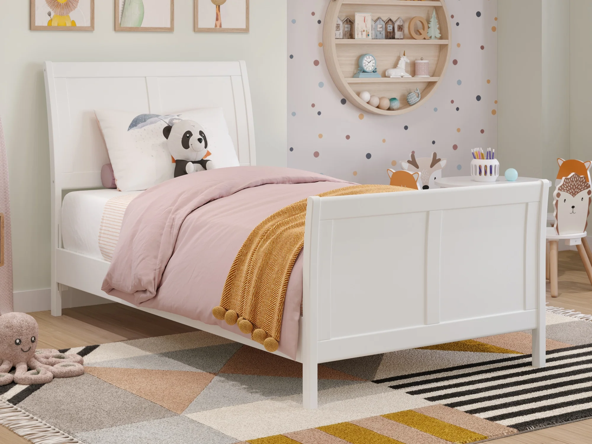 2026 AFI Valencia Twin Wood Low Profile Sleigh Platform Bed with Matching Footboard, White