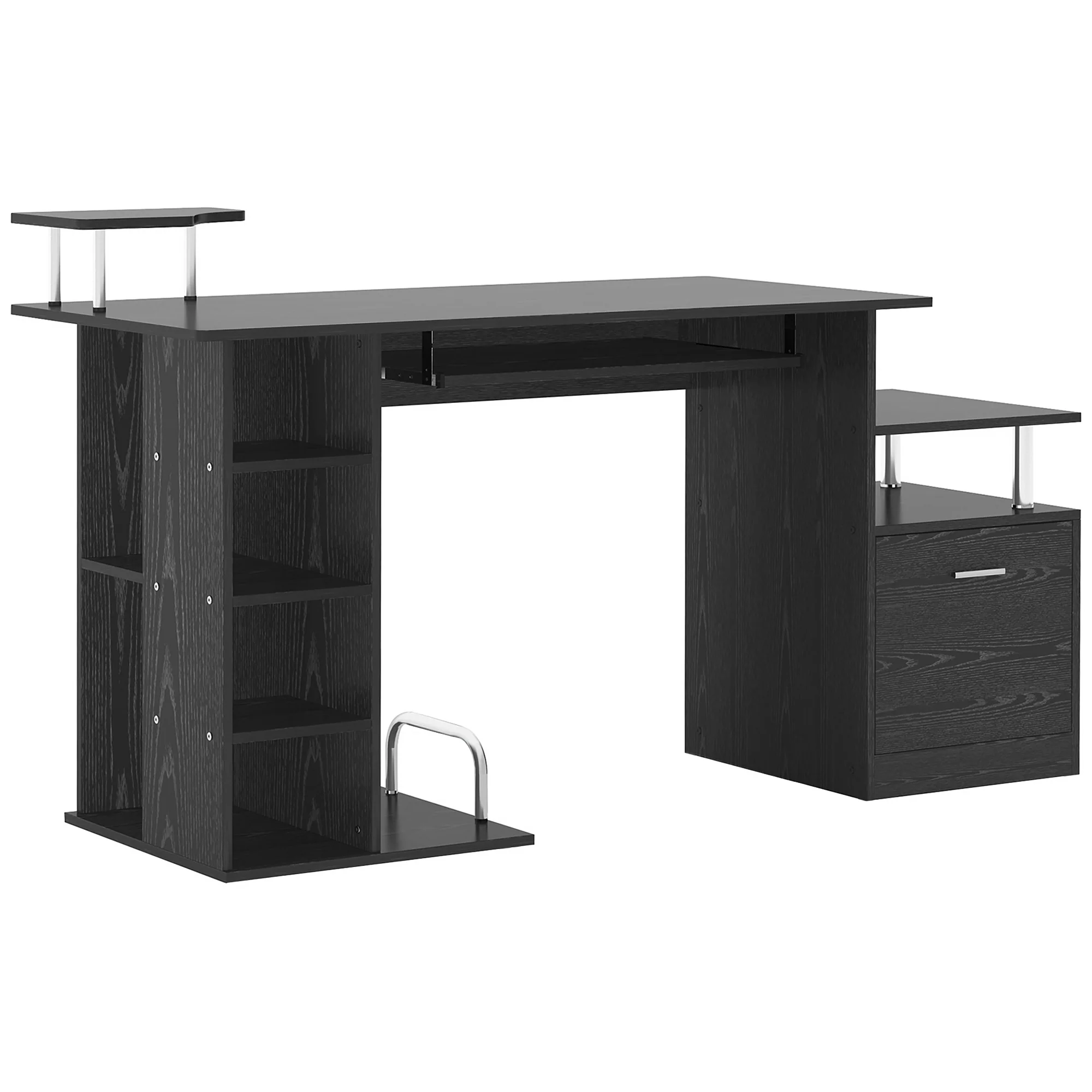Computer Desk PC Workstation with Drawer Shelves, CPU Storage Rack for Home Office, Black