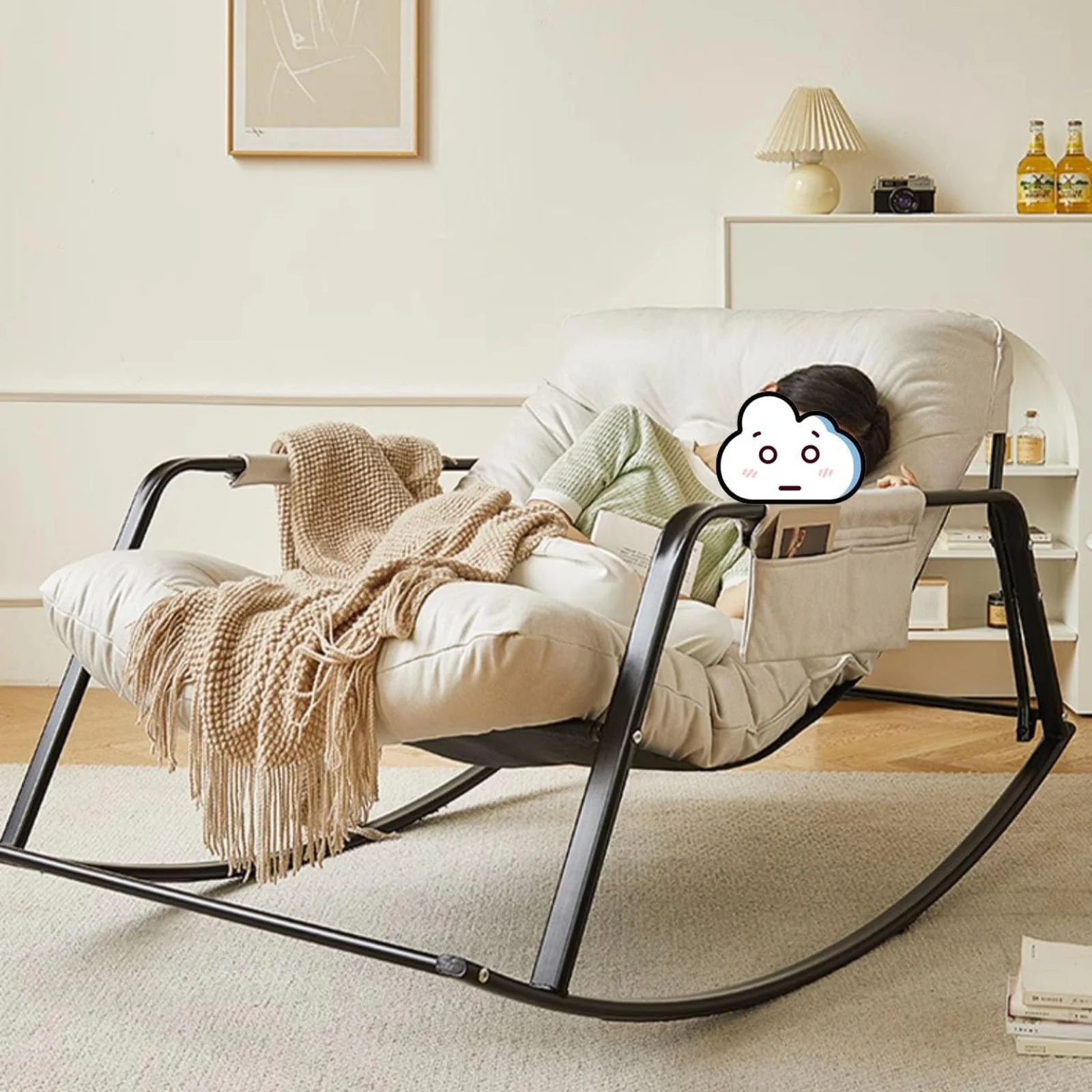 Outdoor Patio Rocking Chair, Fully Padded Patio Chair Oversized Rocker for Indoor & Outdoor