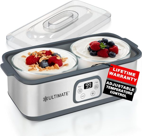 Ultimate Probiotic Yogurt Maker with Two 1-Quart Containers for Larger Batches   Make Trillions of Live Probiotics with Adjustable Temp   Time Control   Best Greek Yogurt Maker   LIFETIME WARRANTY