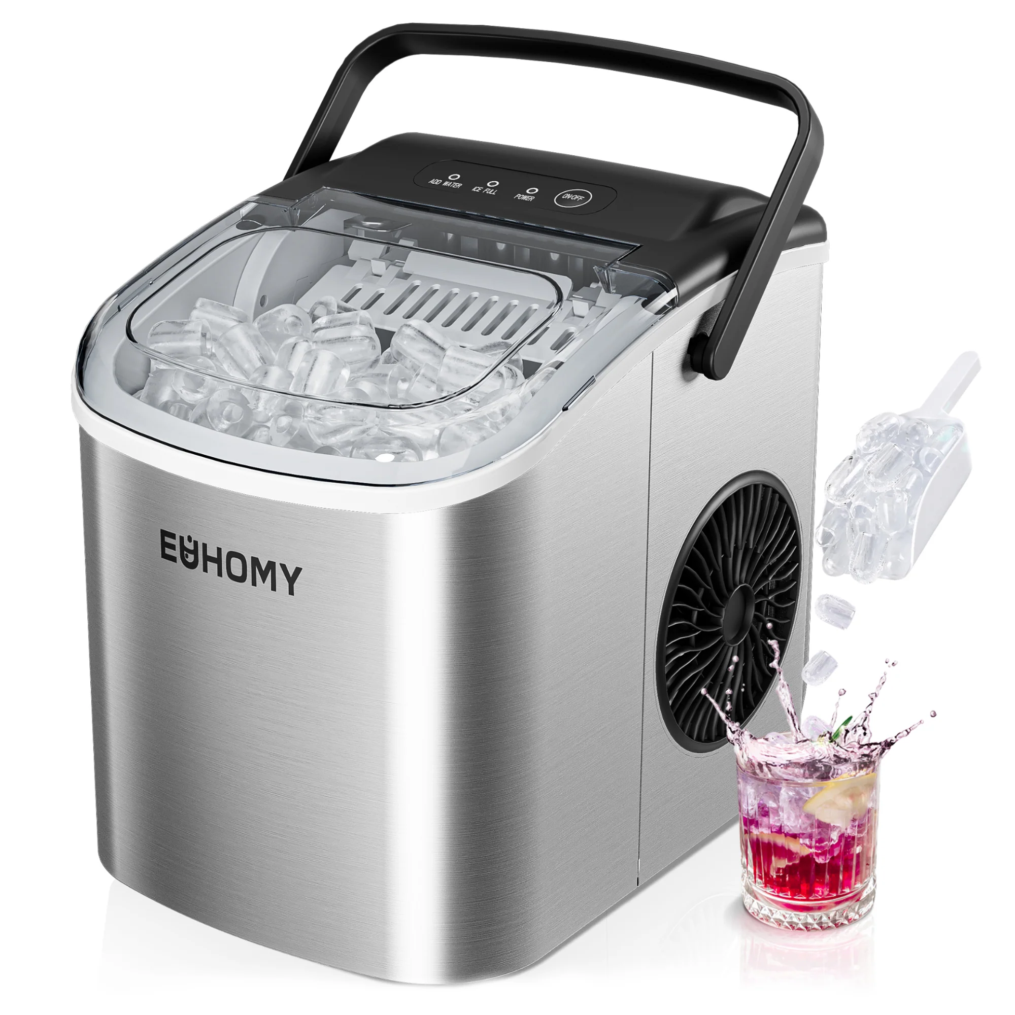 2026 EUHOMY Energy-saving 12'' Silver Bullet Ice Portable Ice Maker with Handle